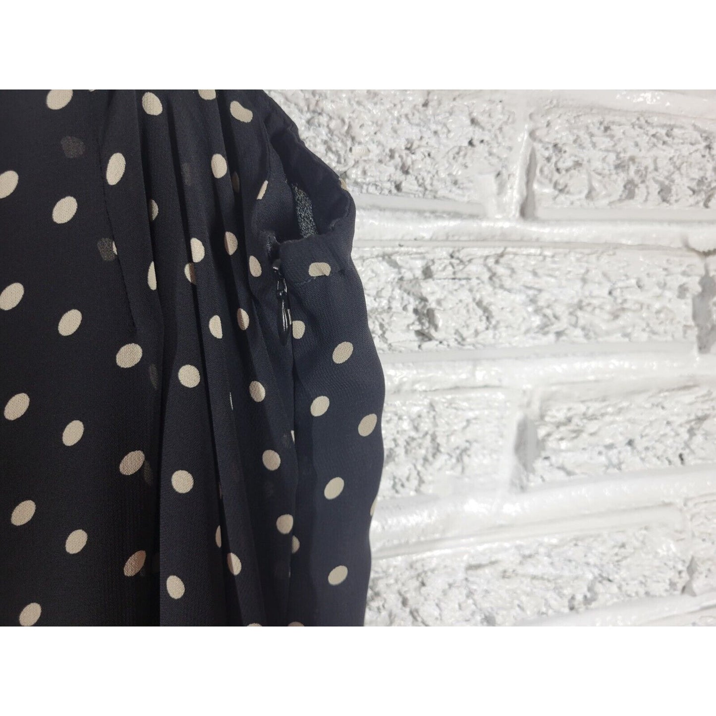 Liz Claiborne Villager Womens Skirt 22W Midi Black Polka Dot Sheer Slit Lined