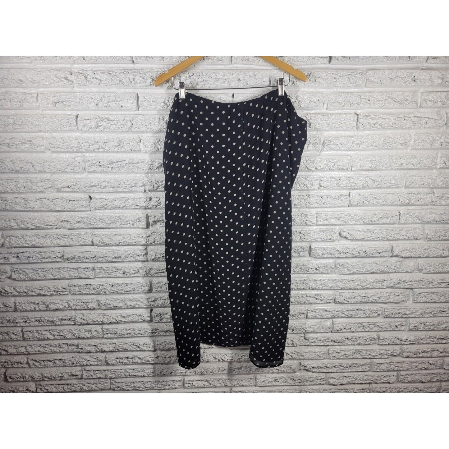 Liz Claiborne Villager Womens Skirt 22W Midi Black Polka Dot Sheer Slit Lined