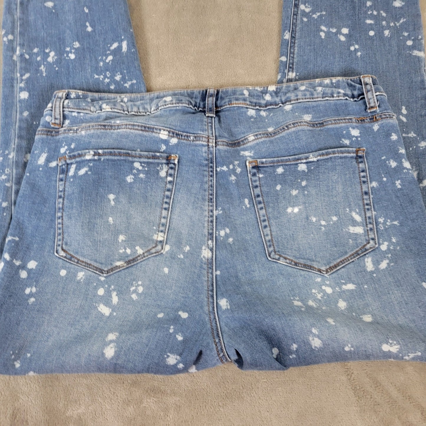 Westbound Womens Jeans 18 Plus Cropped Medium Blue Splatter Denim Zip Fly Comfy