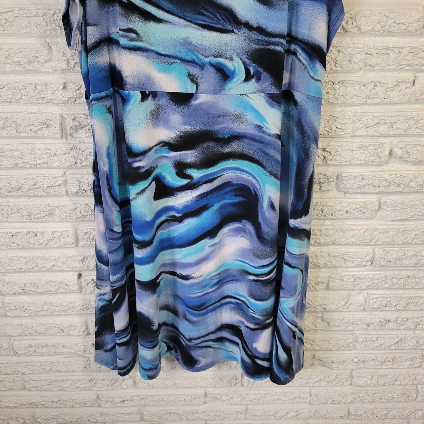 Avenue Womens Dress 22 24 Plus Cap Sleeve Blue Watercolor Poly Blend Keyhole