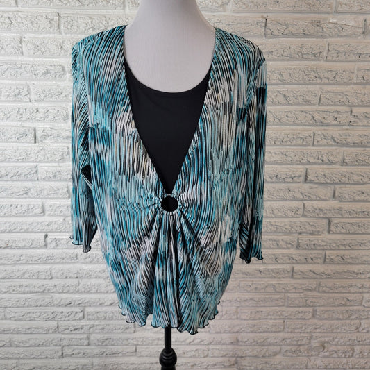 Allison Daley II Womens Top 2X Plus 3/4 Sleeve Blue Stripe Crinkle Lightweight