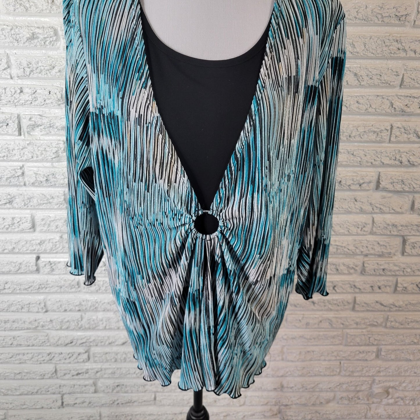 Allison Daley II Womens Top 2X Plus 3/4 Sleeve Blue Stripe Crinkle Lightweight