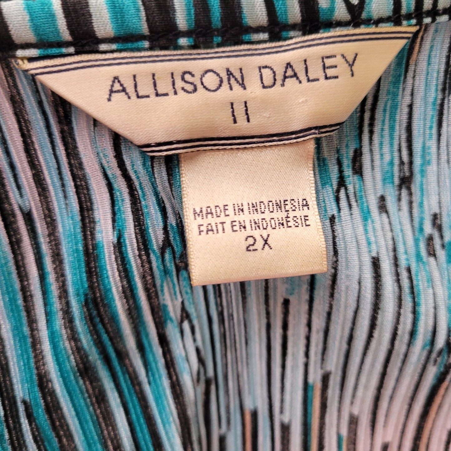 Allison Daley II Womens Top 2X Plus 3/4 Sleeve Blue Stripe Crinkle Lightweight