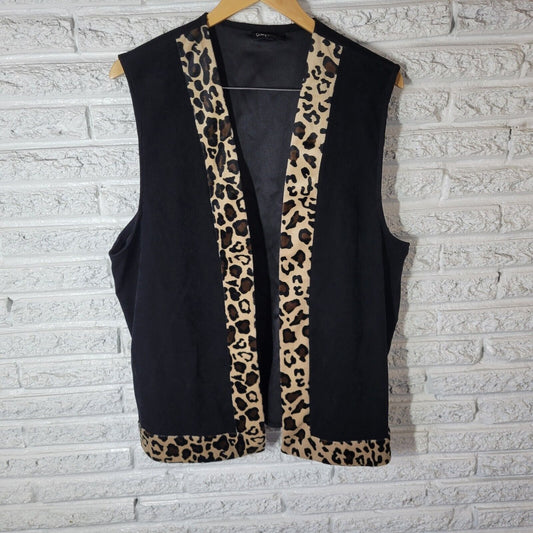 Anthony Mark Hankins Womens Vest 16W Open Black Animal Print Velour Sleeveless