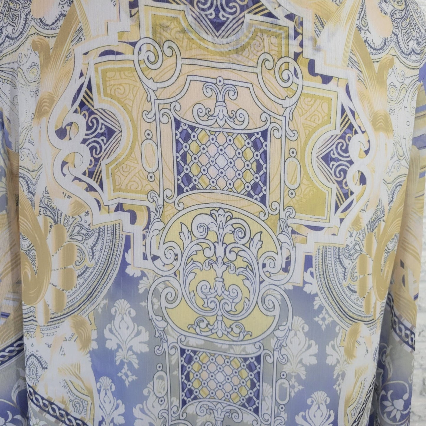 JM Collection Women's XL Tunic Top Blouse Blue Geometric 3/4 Slit Sleeve Lined