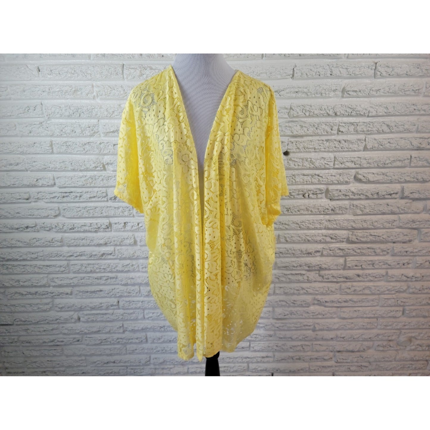 Spin USA Womens Top 3XL Plus Open Lace Duster Yellow Rayon Spandex Career
