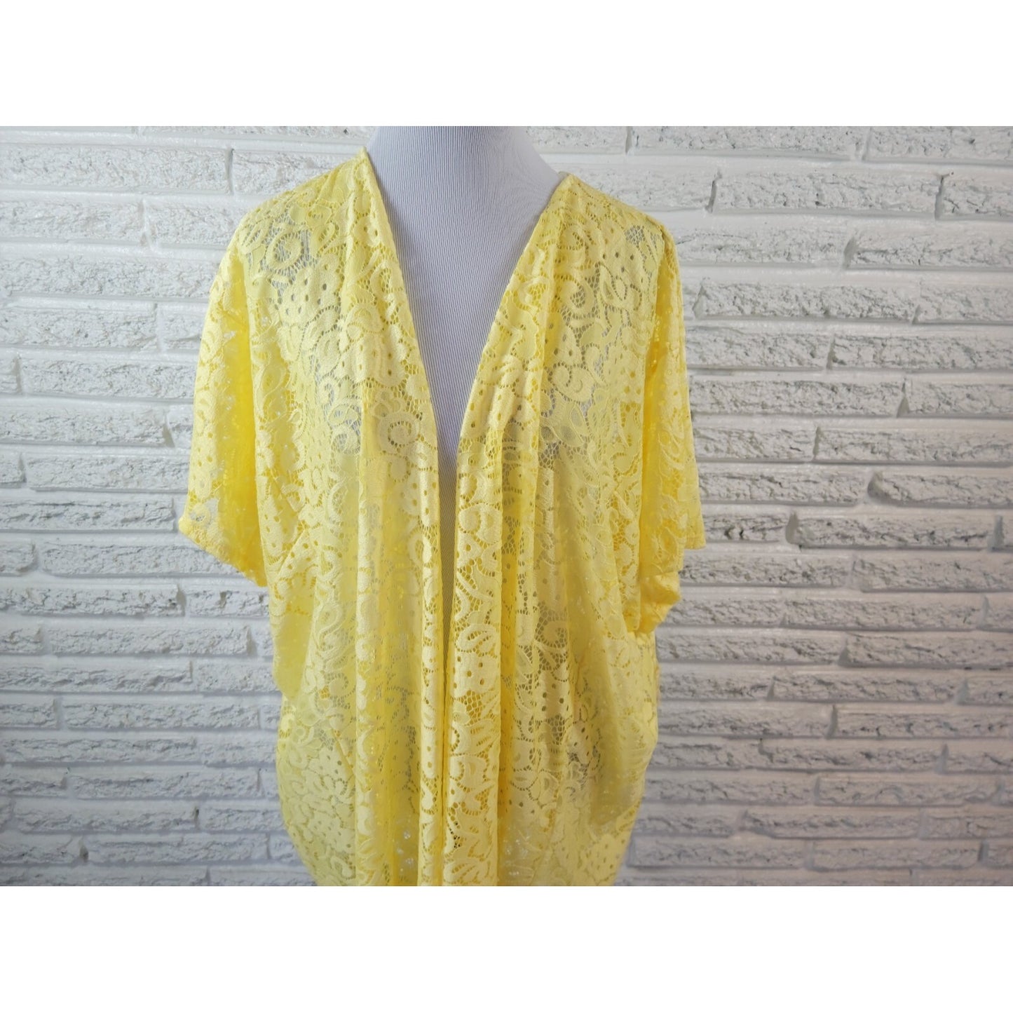 Spin USA Womens Top 3XL Plus Open Lace Duster Yellow Rayon Spandex Career
