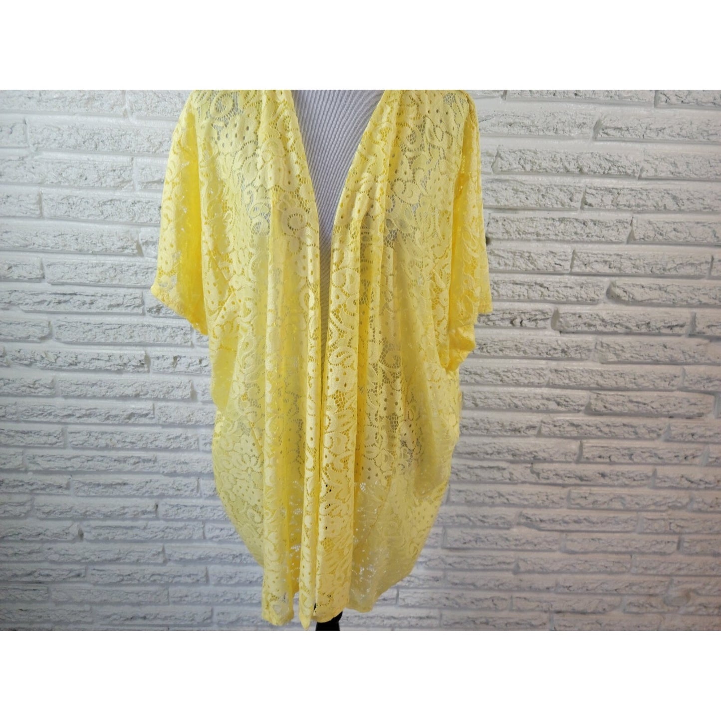 Spin USA Womens Top 3XL Plus Open Lace Duster Yellow Rayon Spandex Career