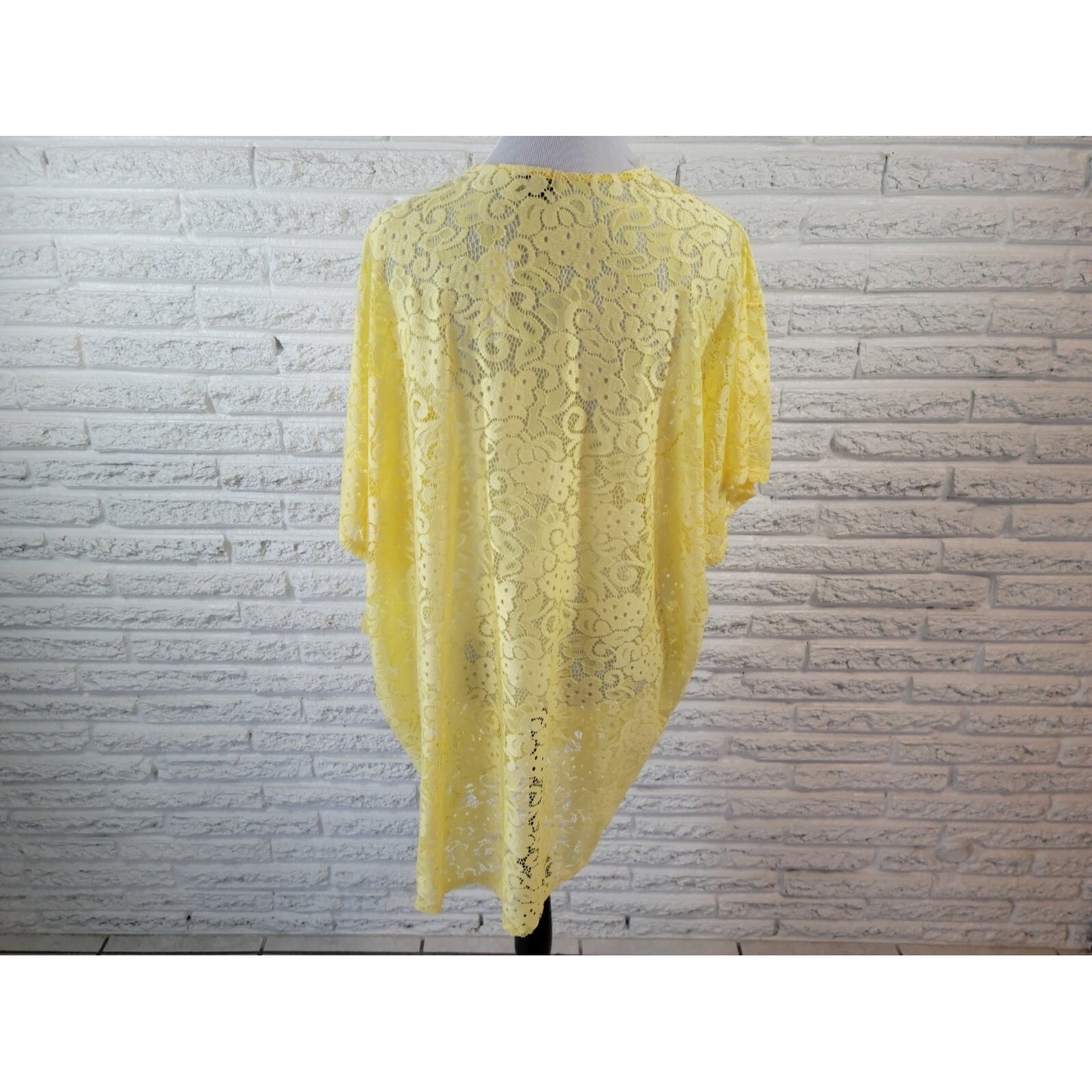 Spin USA Womens Top 3XL Plus Open Lace Duster Yellow Rayon Spandex Career