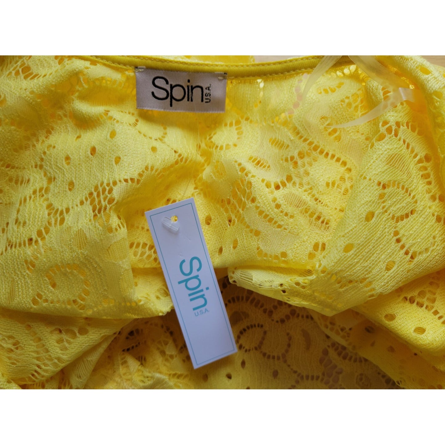 Spin USA Womens Top 3XL Plus Open Lace Duster Yellow Rayon Spandex Career