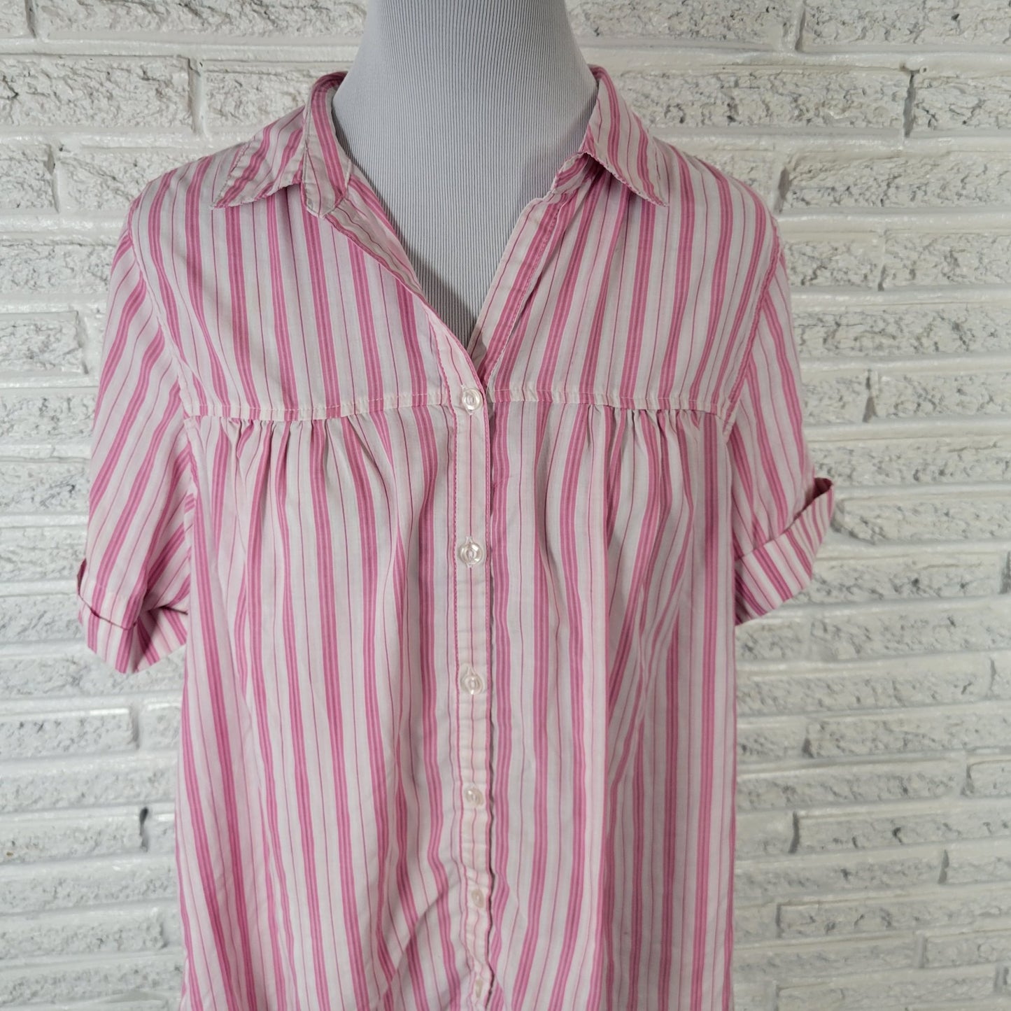 Roamans Womens Top 16W Plus Cuff Sleeve Button Up Pink Stripe Casual Lightweight