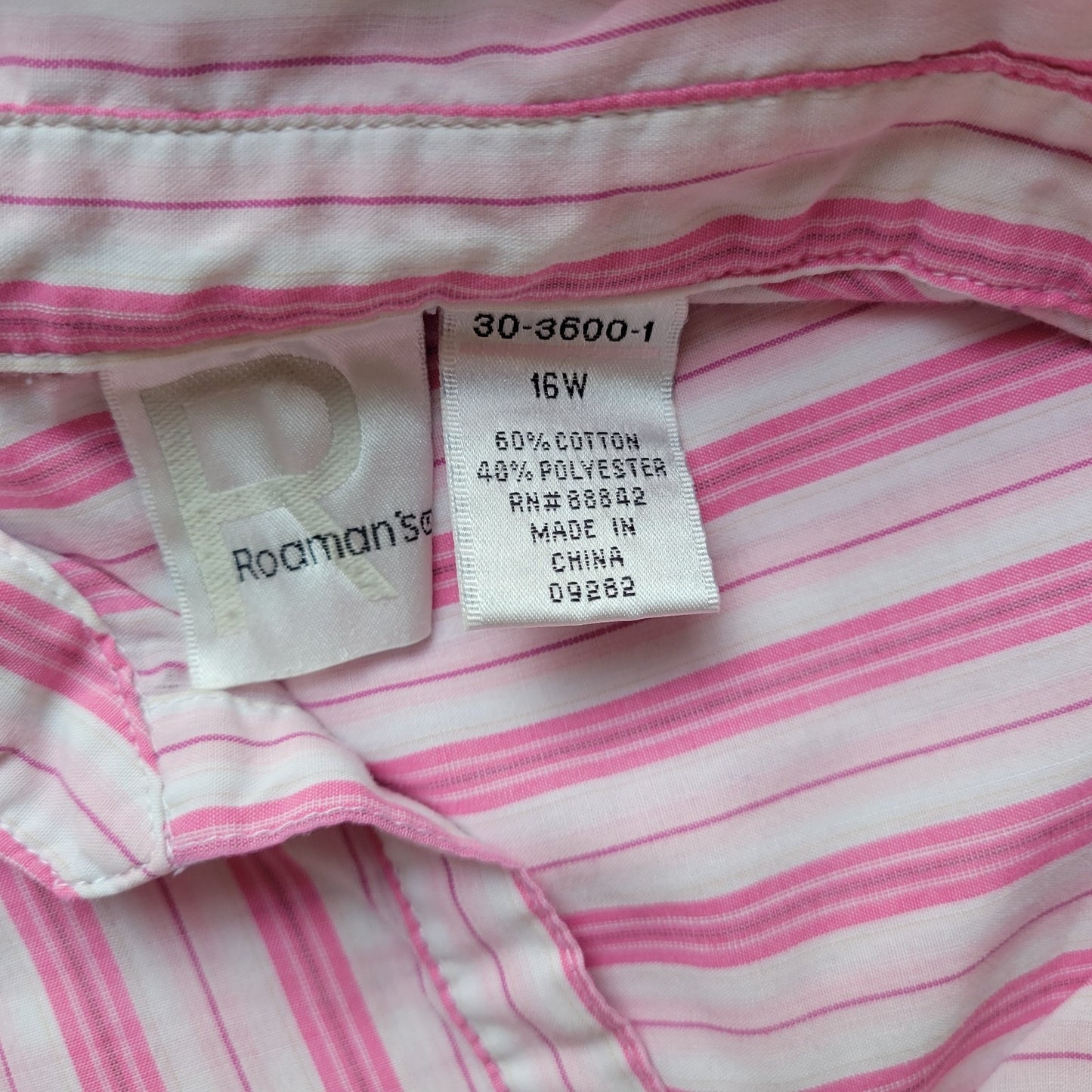 Roamans Womens Top 16W Plus Cuff Sleeve Button Up Pink Stripe Casual Lightweight