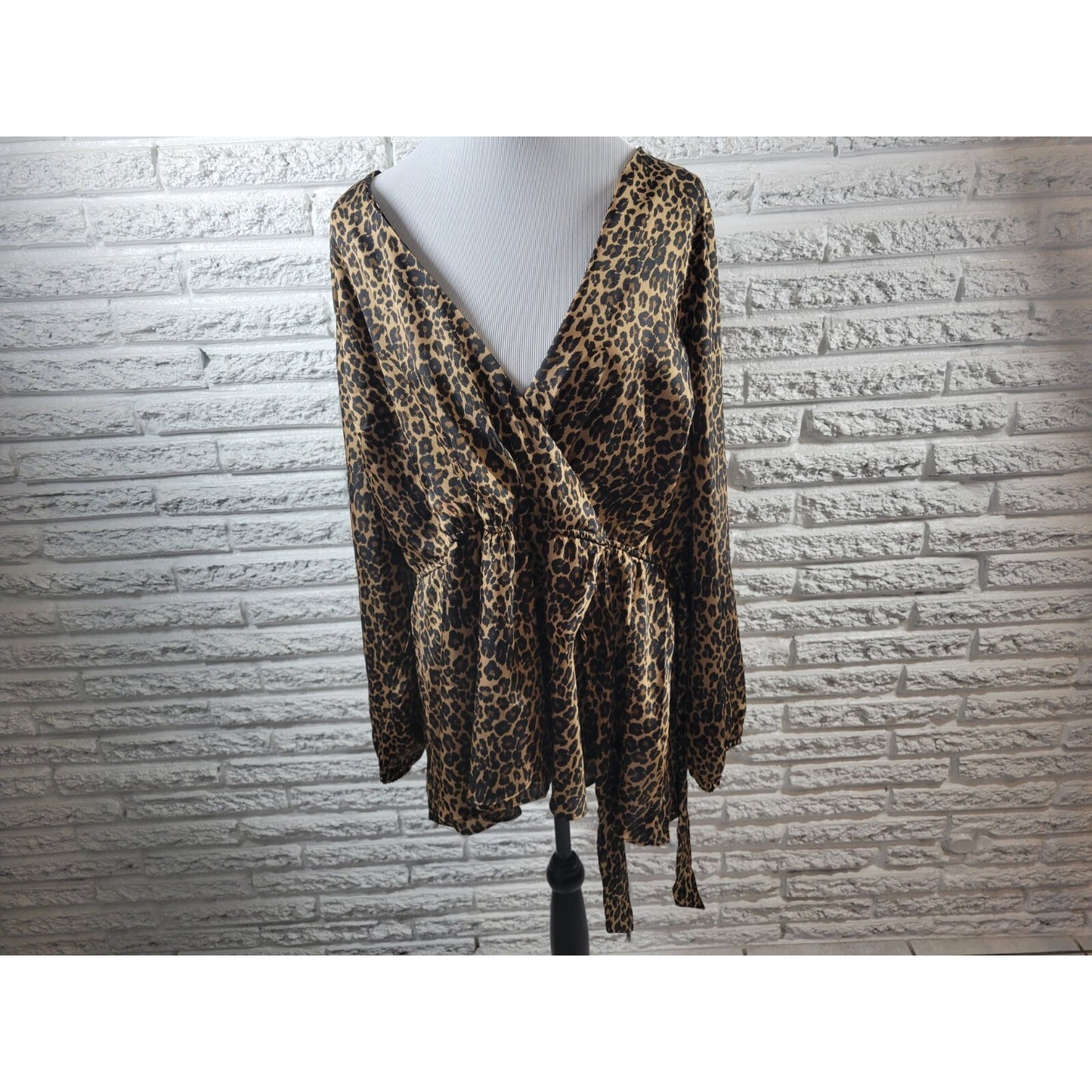 Lane Bryant Womens Top 20 Plus Long Sleeve Polyester Brown Animal Print Sash