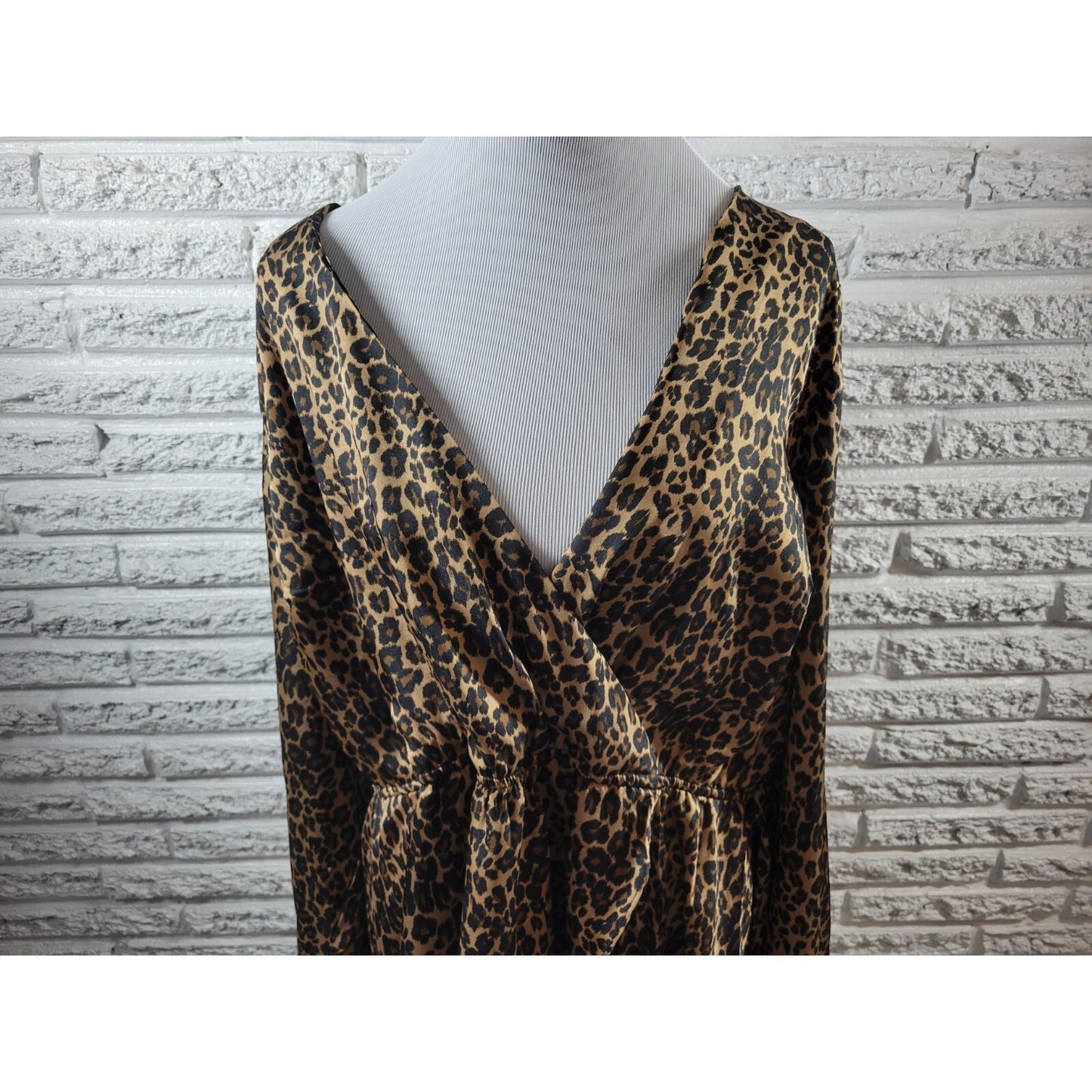 Lane Bryant Womens Top 20 Plus Long Sleeve Polyester Brown Animal Print Sash
