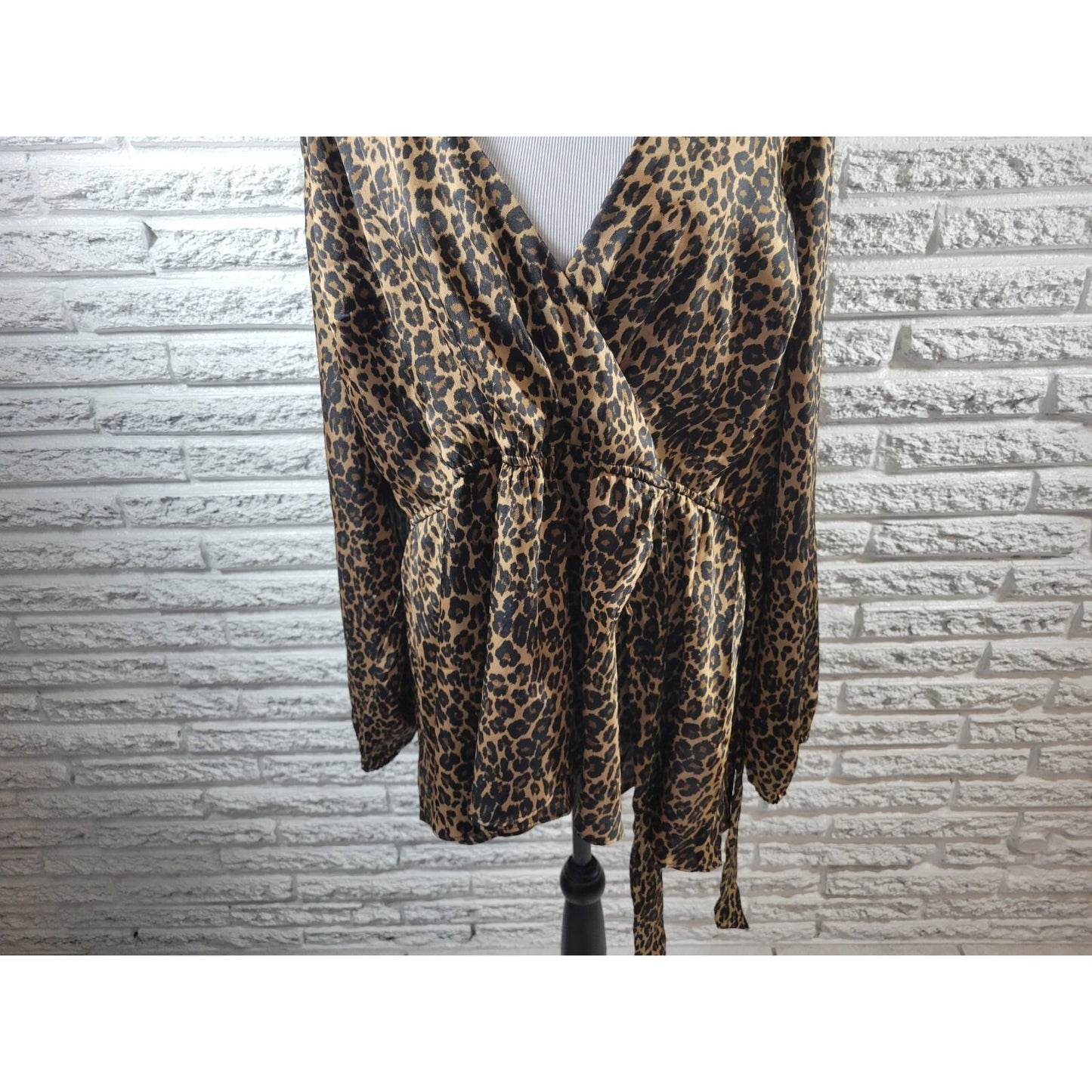 Lane Bryant Womens Top 20 Plus Long Sleeve Polyester Brown Animal Print Sash