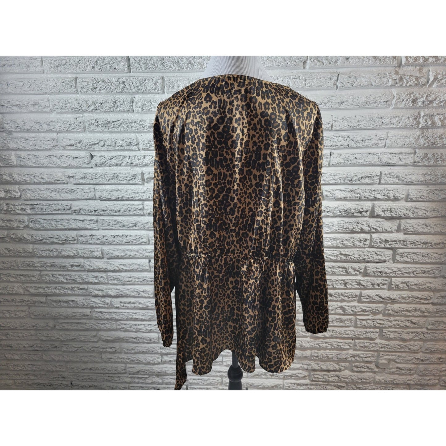 Lane Bryant Womens Top 20 Plus Long Sleeve Polyester Brown Animal Print Sash