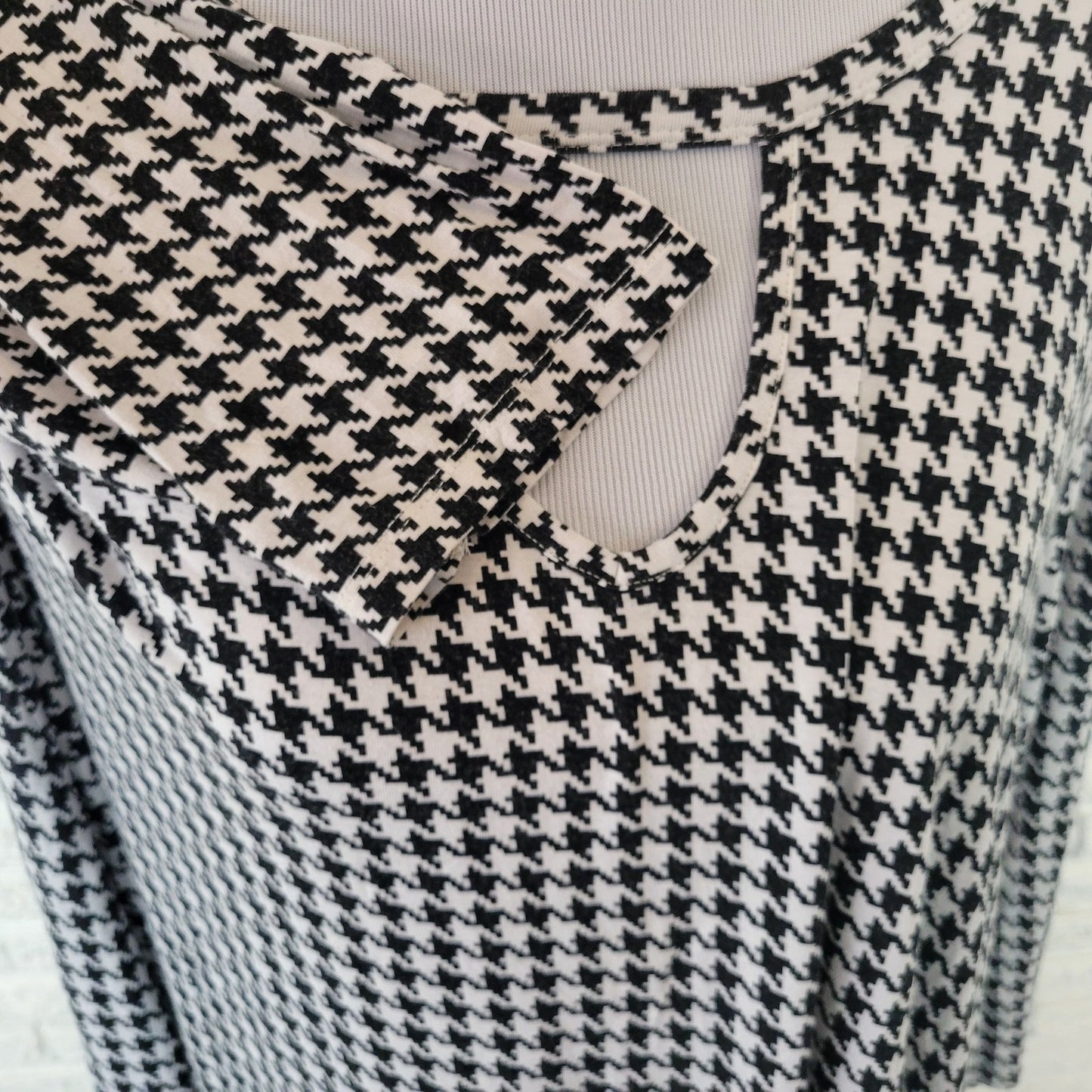 Jessica London Womens Top 18 20 Plus Tunic 3/4 Sleeve Black Houndstooth Keyhole