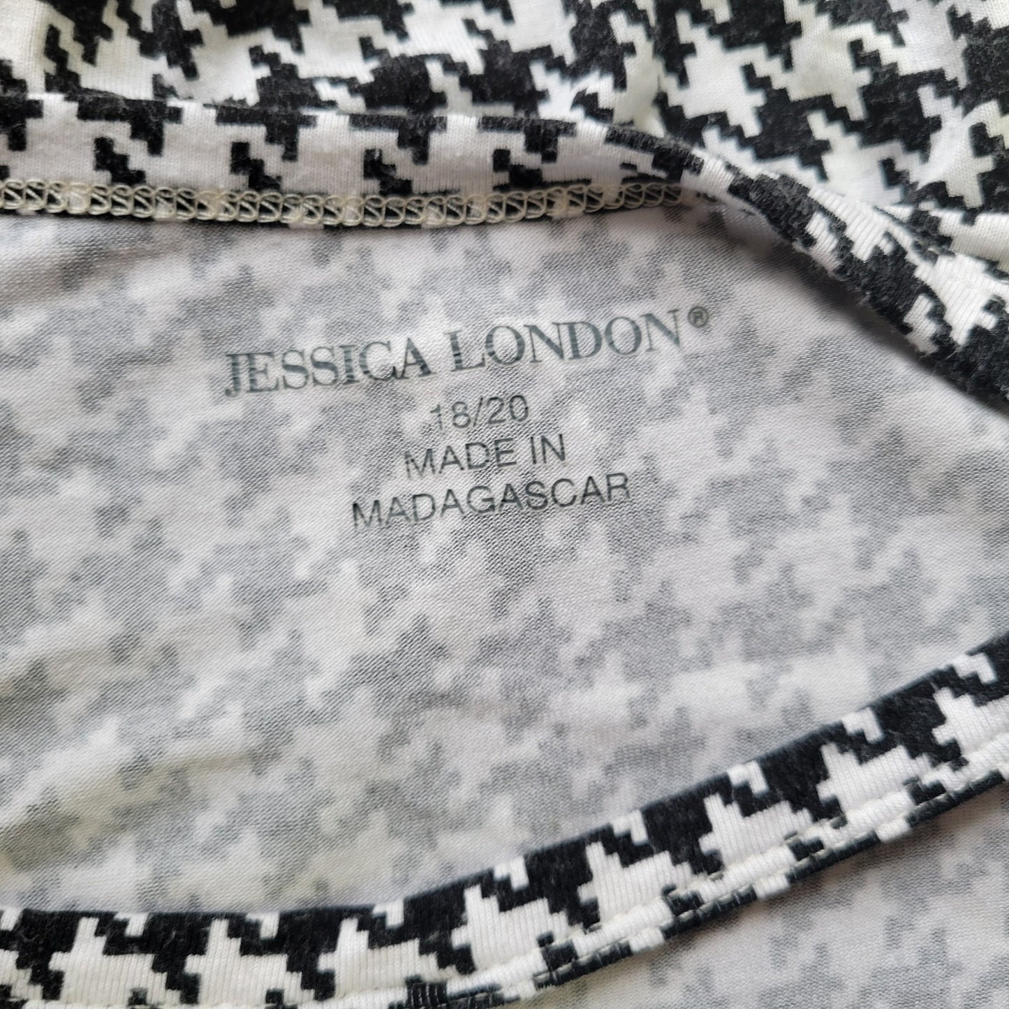 Jessica London Womens Top 18 20 Plus Tunic 3/4 Sleeve Black Houndstooth Keyhole