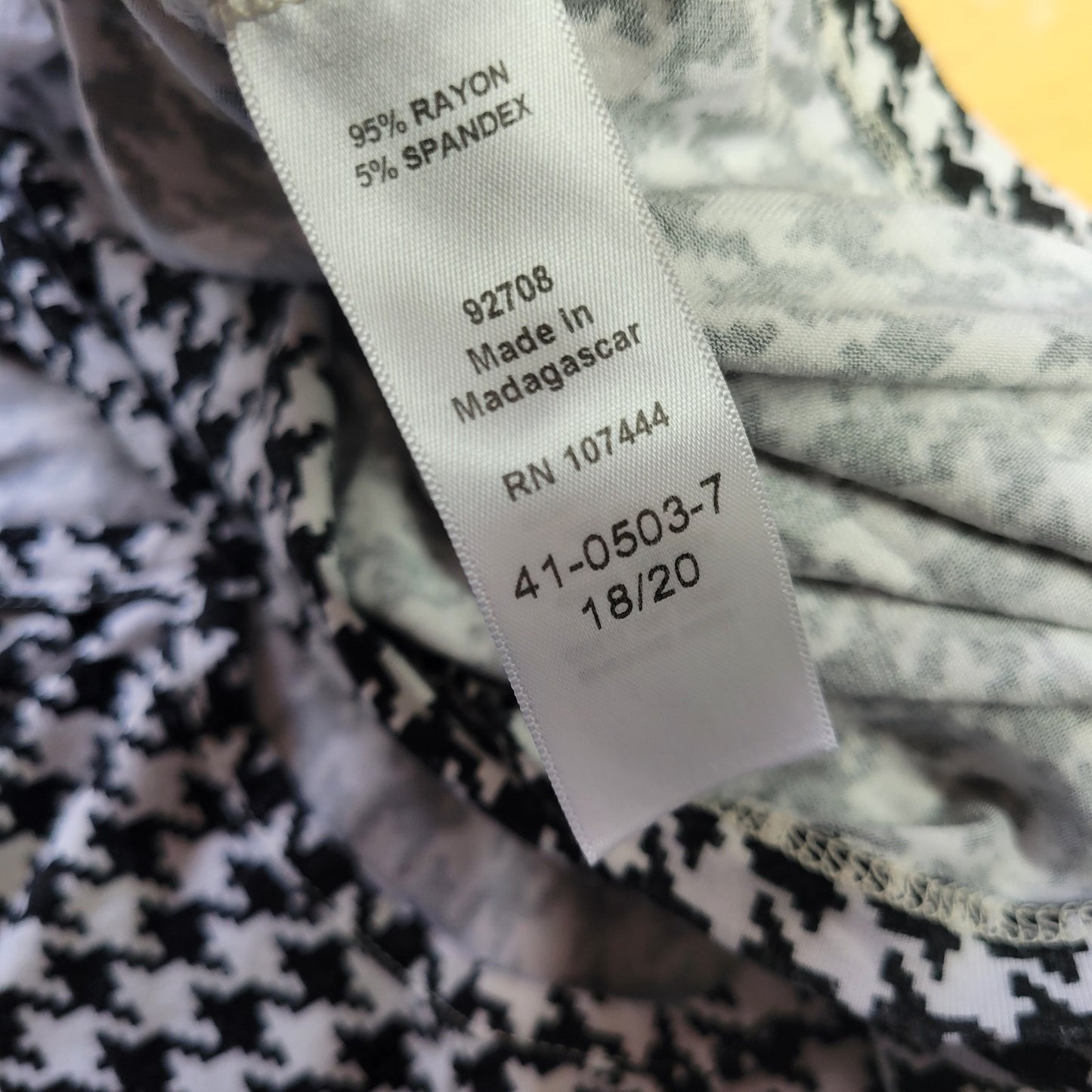 Jessica London Womens Top 18 20 Plus Tunic 3/4 Sleeve Black Houndstooth Keyhole