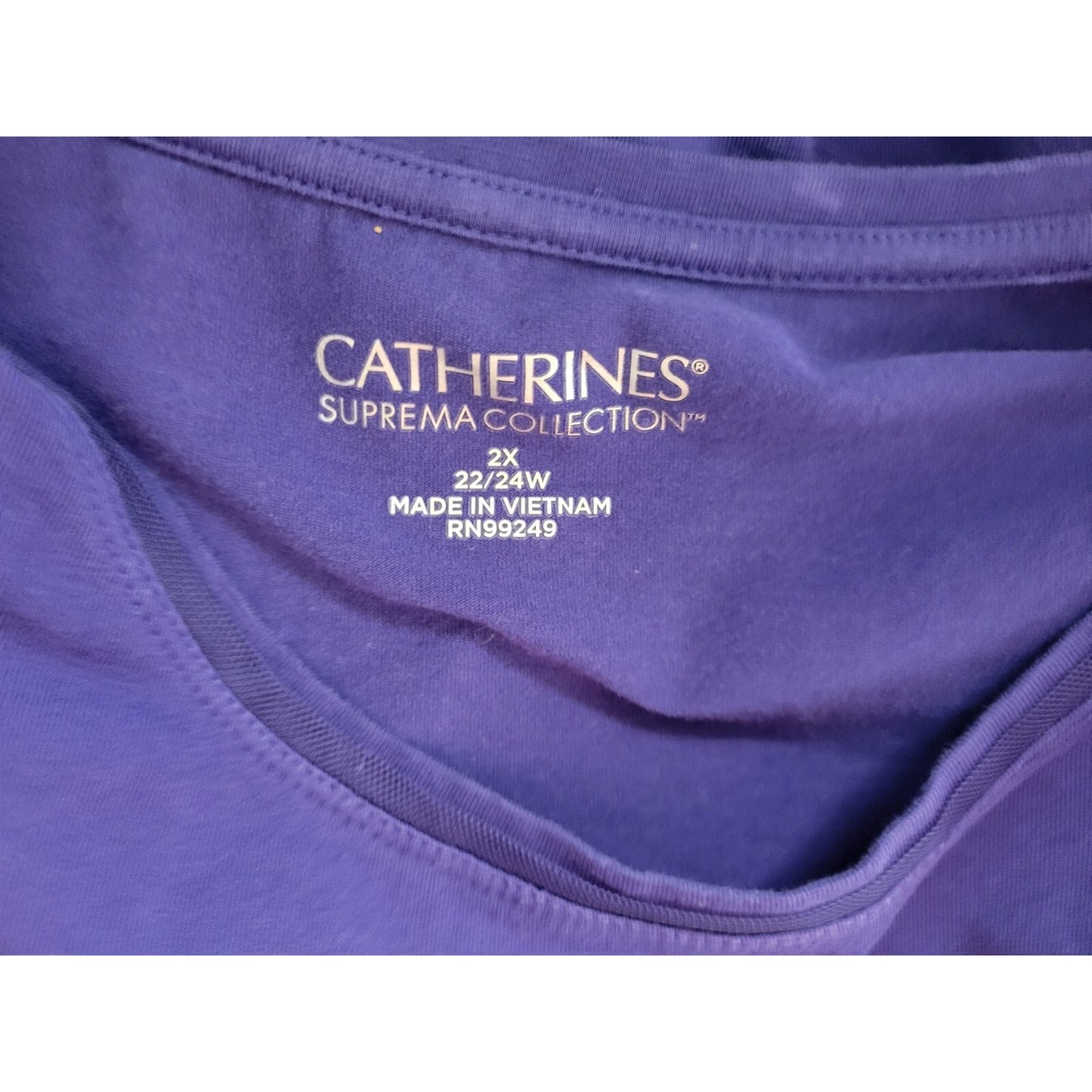 Catherines Suprema Womens Top 2X Plus Blue Amenable Not Submissive Embroidered