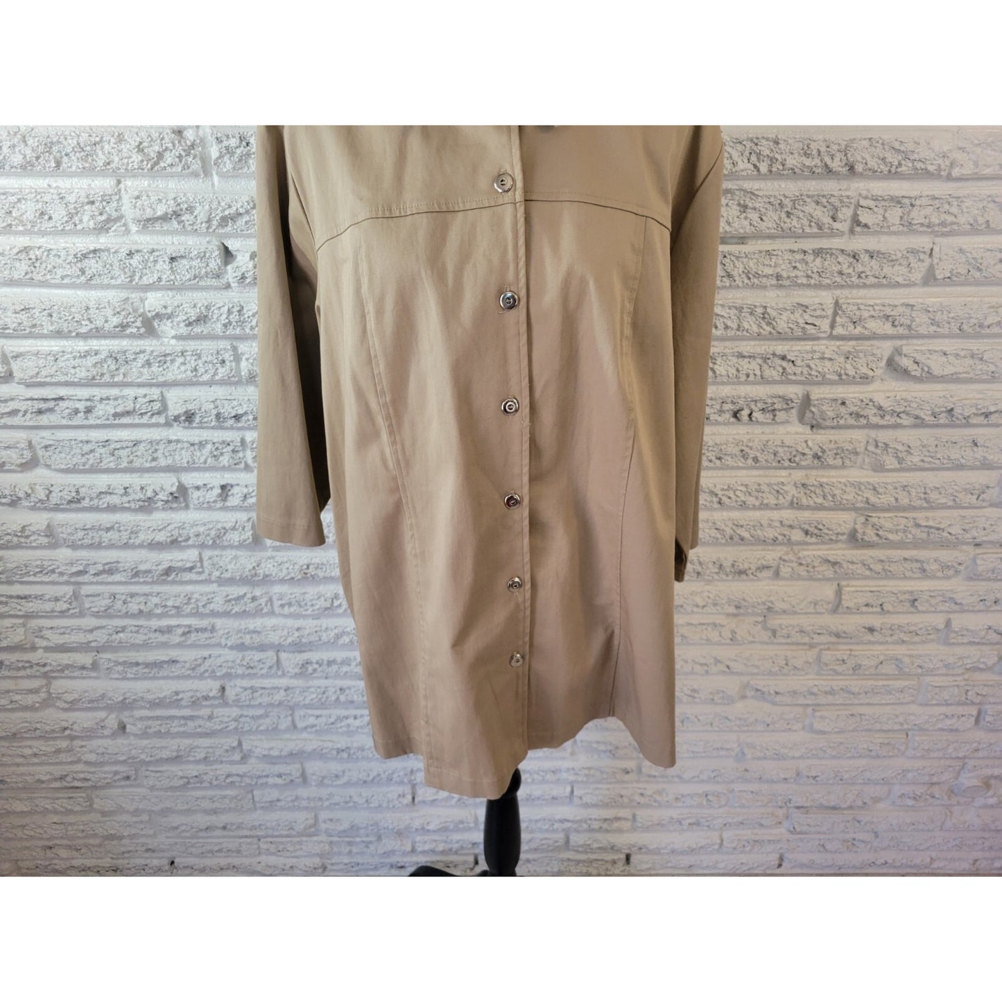 Liz & Me Womens Shirt 3X Plus Shacket Tan Floral Embroider Rhinestone Offic