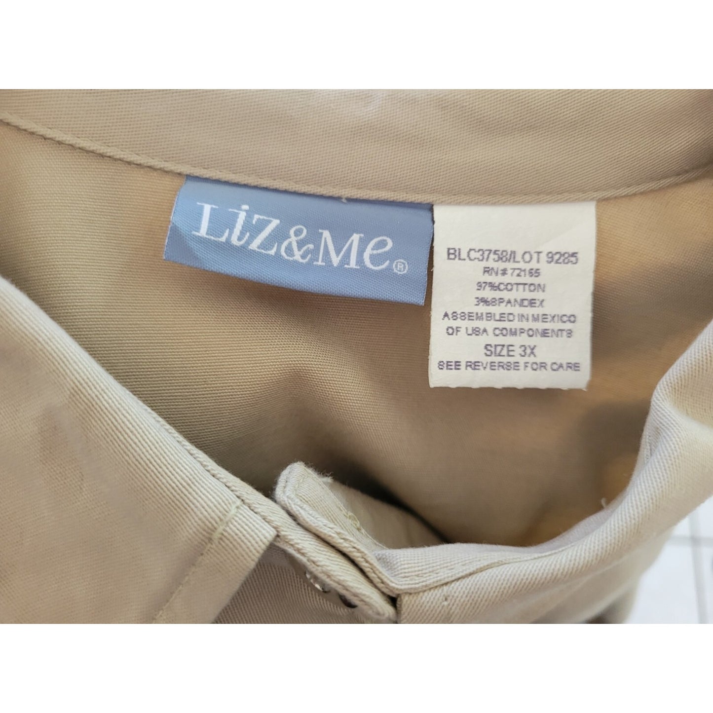 Liz & Me Womens Shirt 3X Plus Shacket Tan Floral Embroider Rhinestone Offic