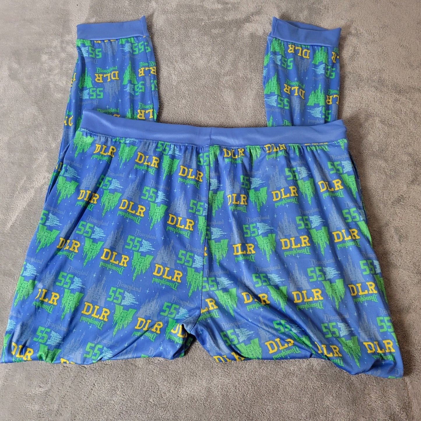 Disneyland Womens Pajama Pants Extra Large XL Blue Button Fly Castle Pockets