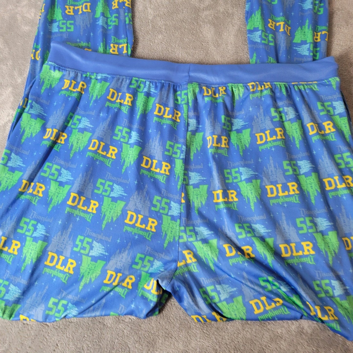 Disneyland Womens Pajama Pants Extra Large XL Blue Button Fly Castle Pockets