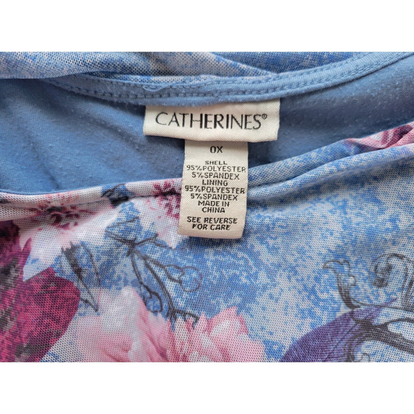 Catherines Womens Top 0X Plus Batwing Kimono Sleeve Blue Floral with Tank Top