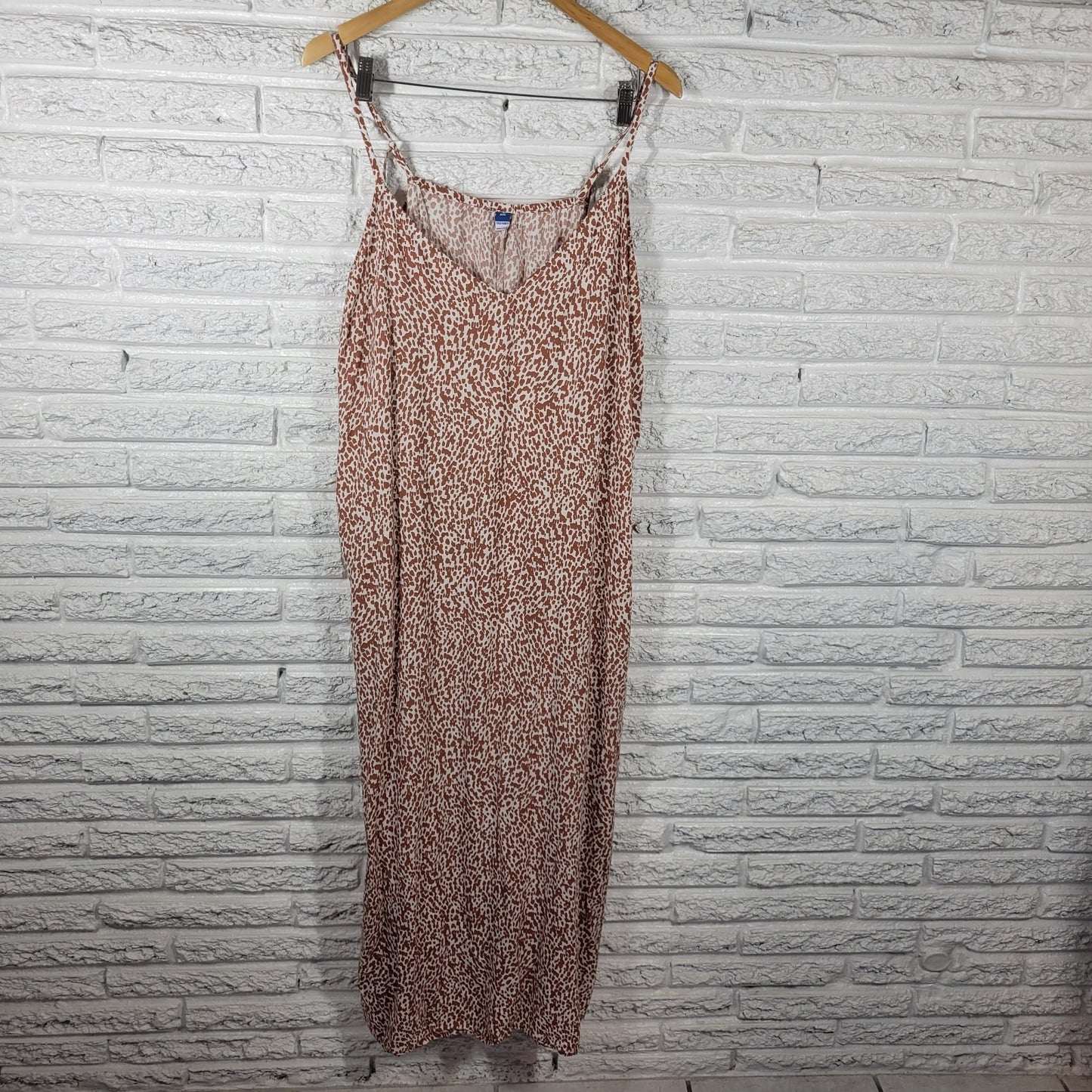 Old Navy Womens Dress XXL Plus Slip Midi Spaghetti Strap Brown Watercolor Casual
