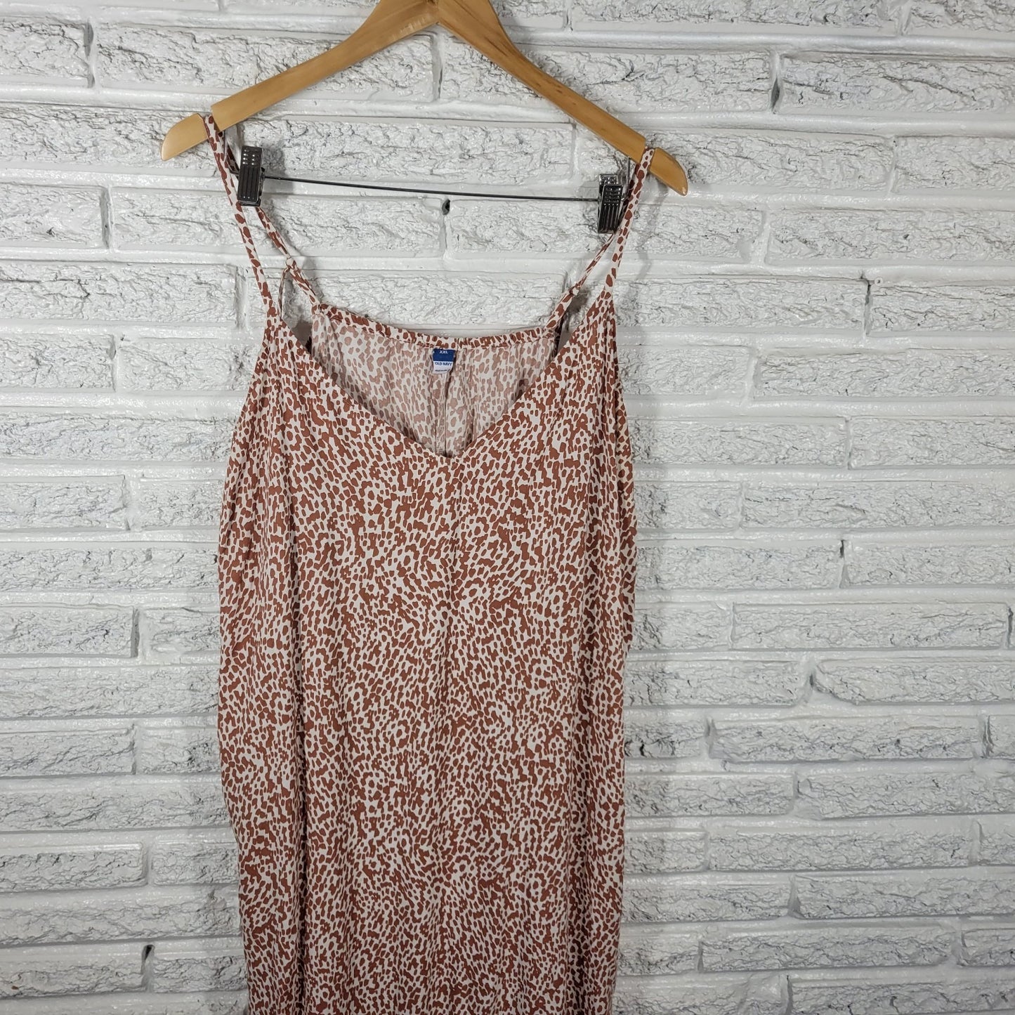 Old Navy Womens Dress XXL Plus Slip Midi Spaghetti Strap Brown Watercolor Casual