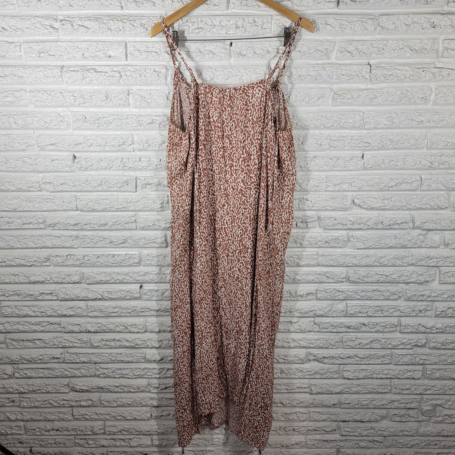 Old Navy Womens Dress XXL Plus Slip Midi Spaghetti Strap Brown Watercolor Casual