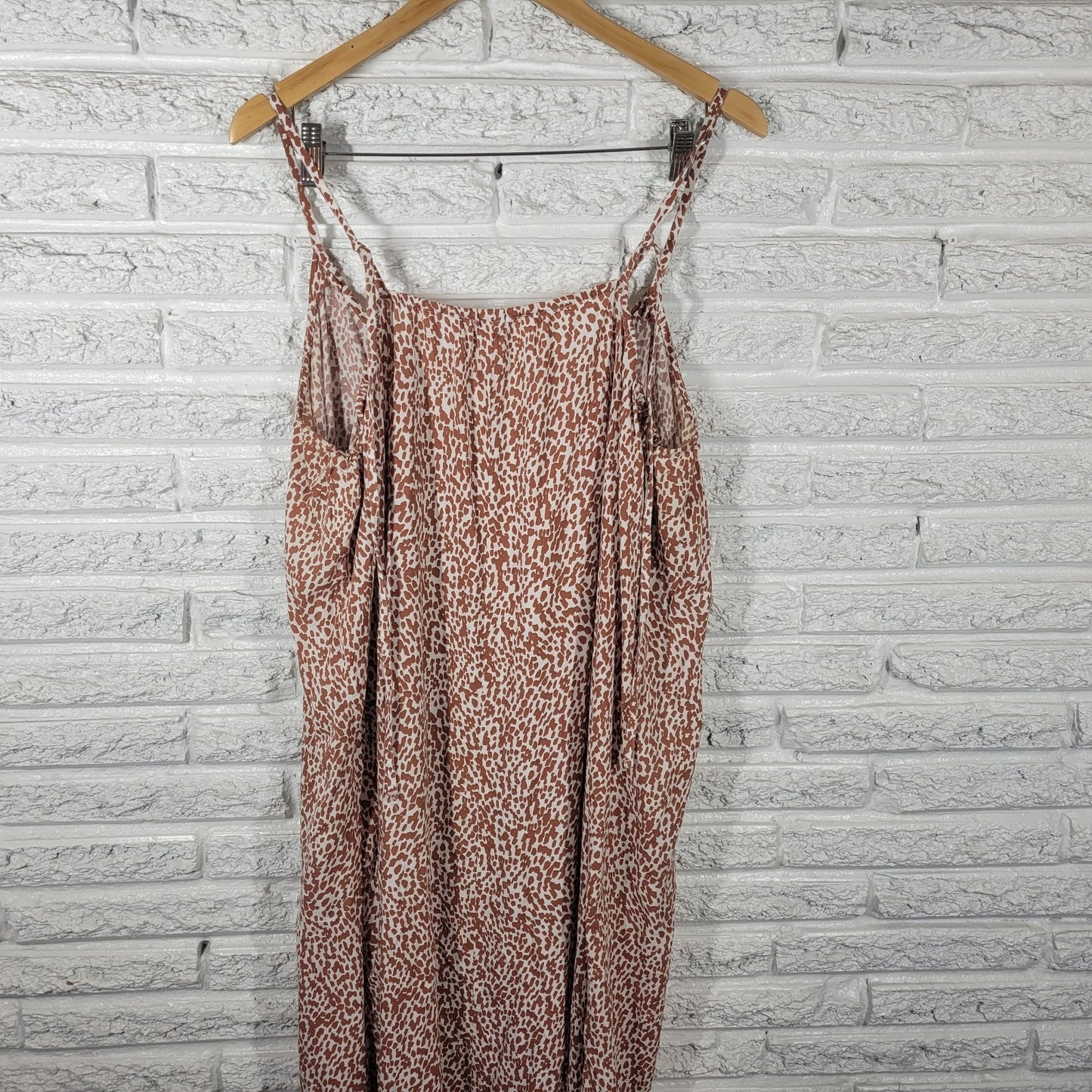 Old Navy Womens Dress XXL Plus Slip Midi Spaghetti Strap Brown Watercolor Casual