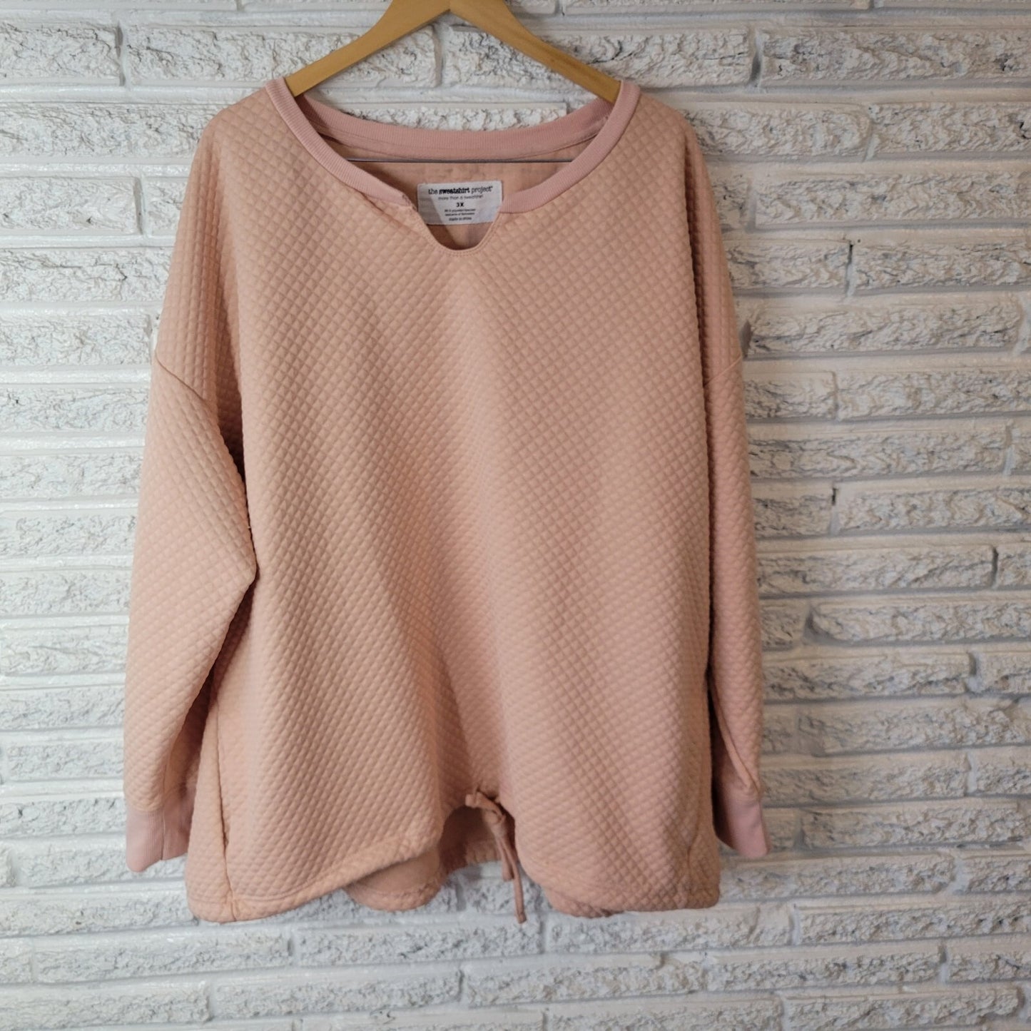 Sweatshirt Project Womens 3X Plus Long Sleeve Pink Tied Front Quilted Pockets