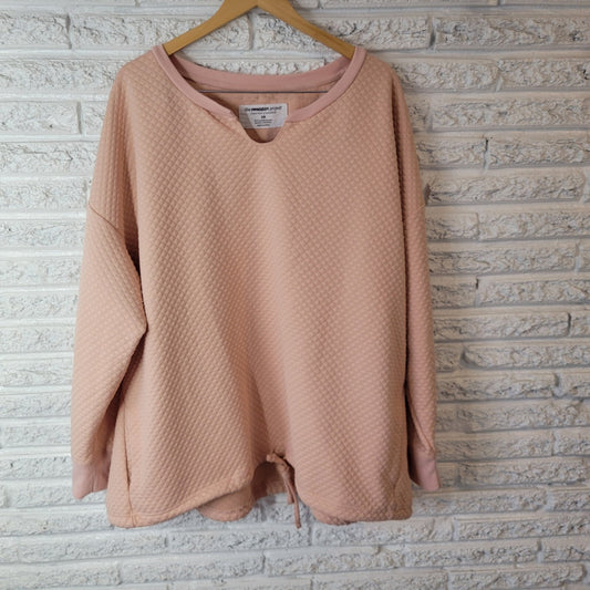 Sweatshirt Project Womens 3X Plus Long Sleeve Pink Tied Front Quilted Pockets