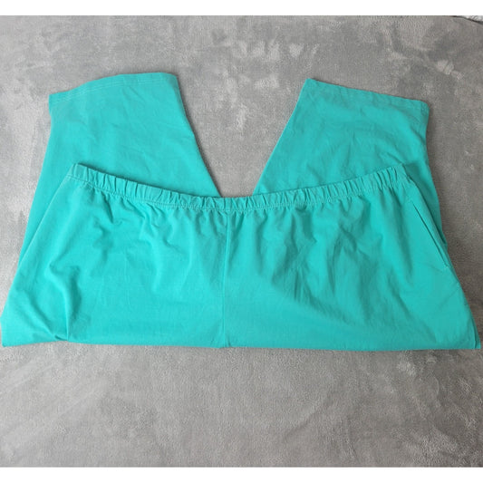 Catherines Suprema Womens Pants 4X Petite Plus Capri Pull On Blue Crochet Hem