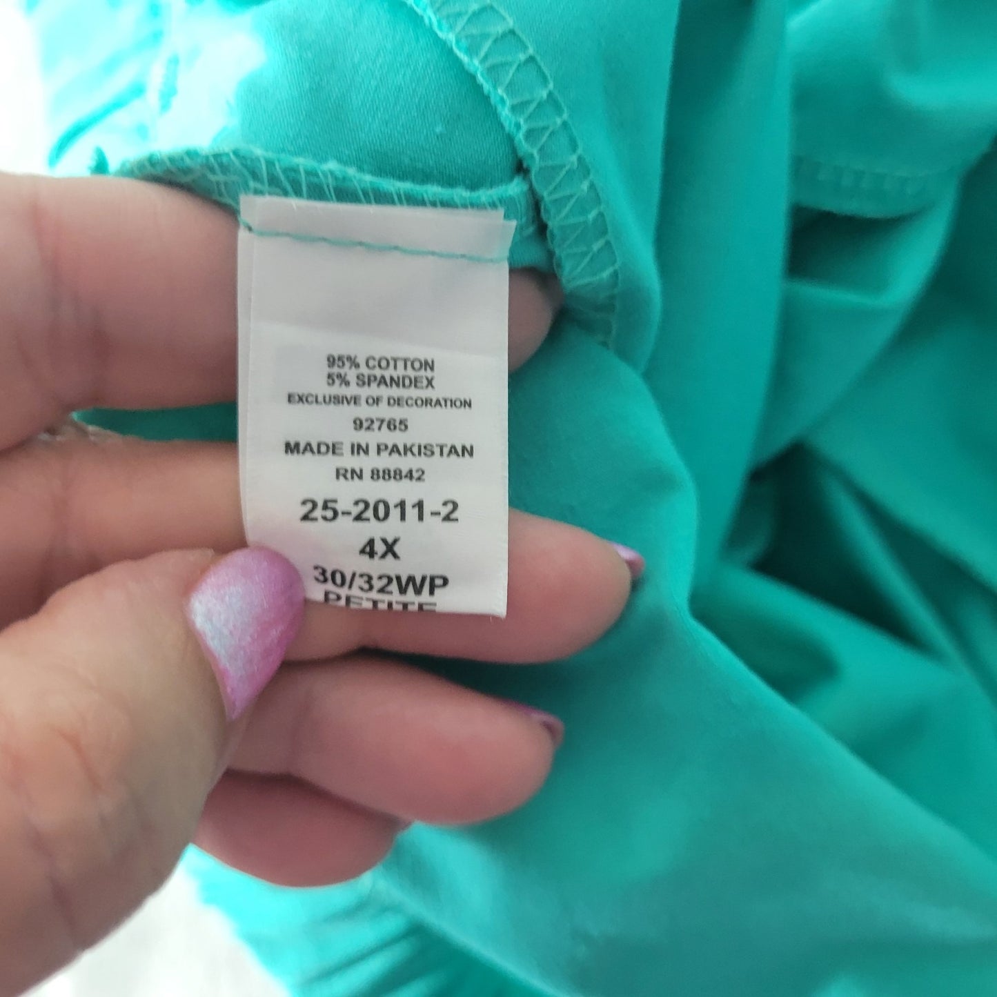 Catherines Suprema Womens Pants 4X Petite Plus Capri Pull On Blue Crochet Hem