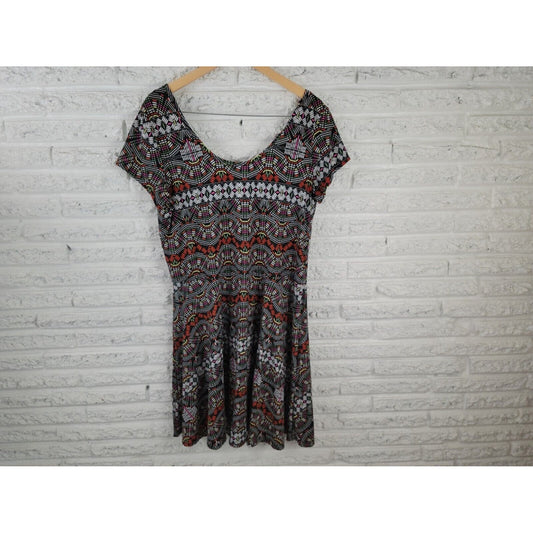Bobbie Brooks Womens Dress 1X Plus Cap Sleeve Mini Black Geometric Pullover
