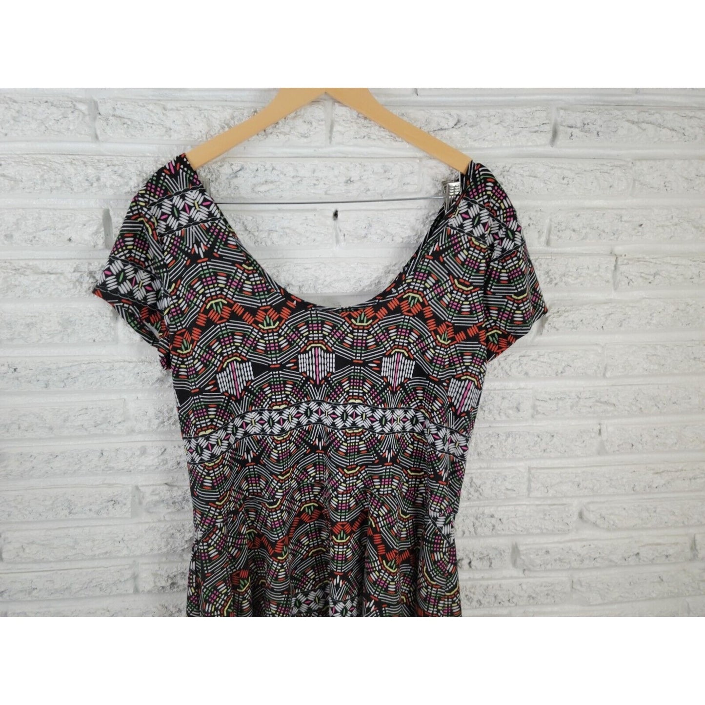Bobbie Brooks Womens Dress 1X Plus Cap Sleeve Mini Black Geometric Pullover