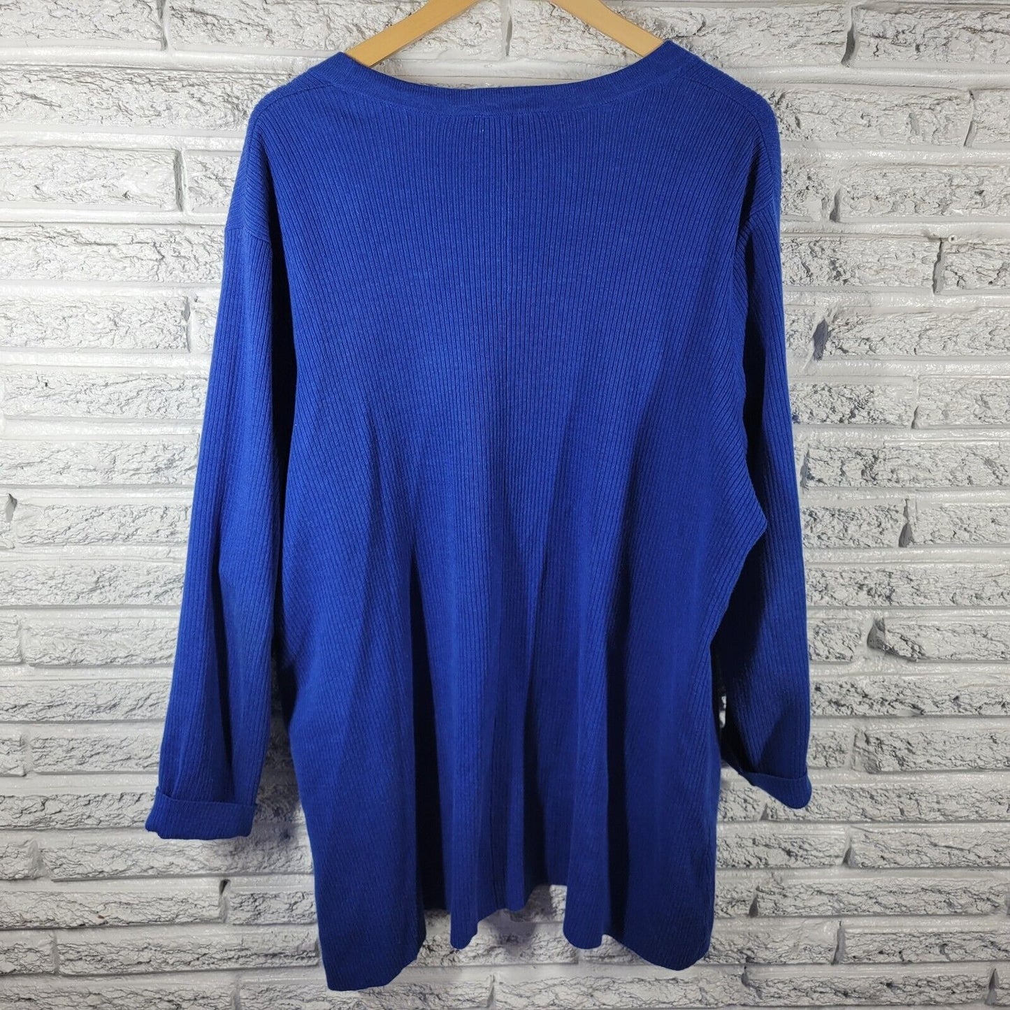 Susan Graver QVC Women Sweater 2X Plus Cardigan Open Blue Cuff Sleeve Grommets