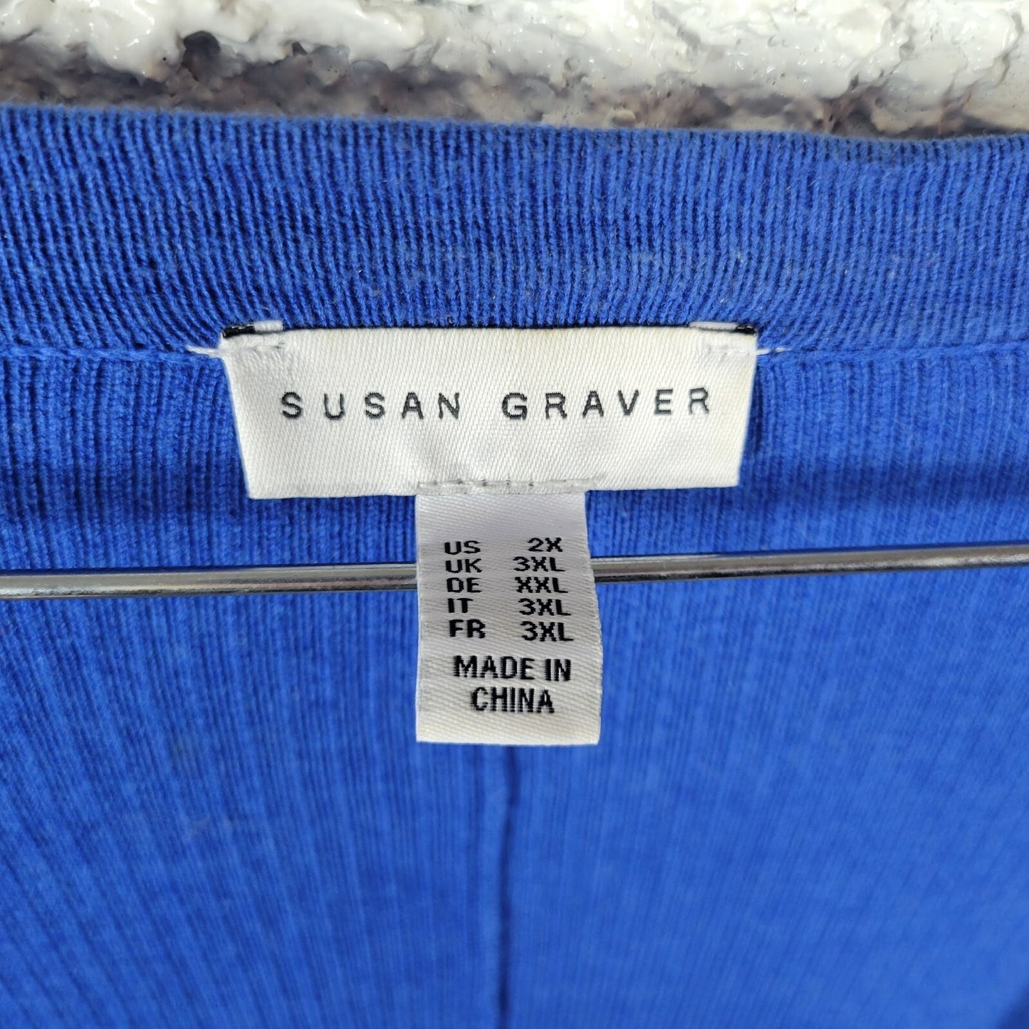 Susan Graver QVC Women Sweater 2X Plus Cardigan Open Blue Cuff Sleeve Grommets