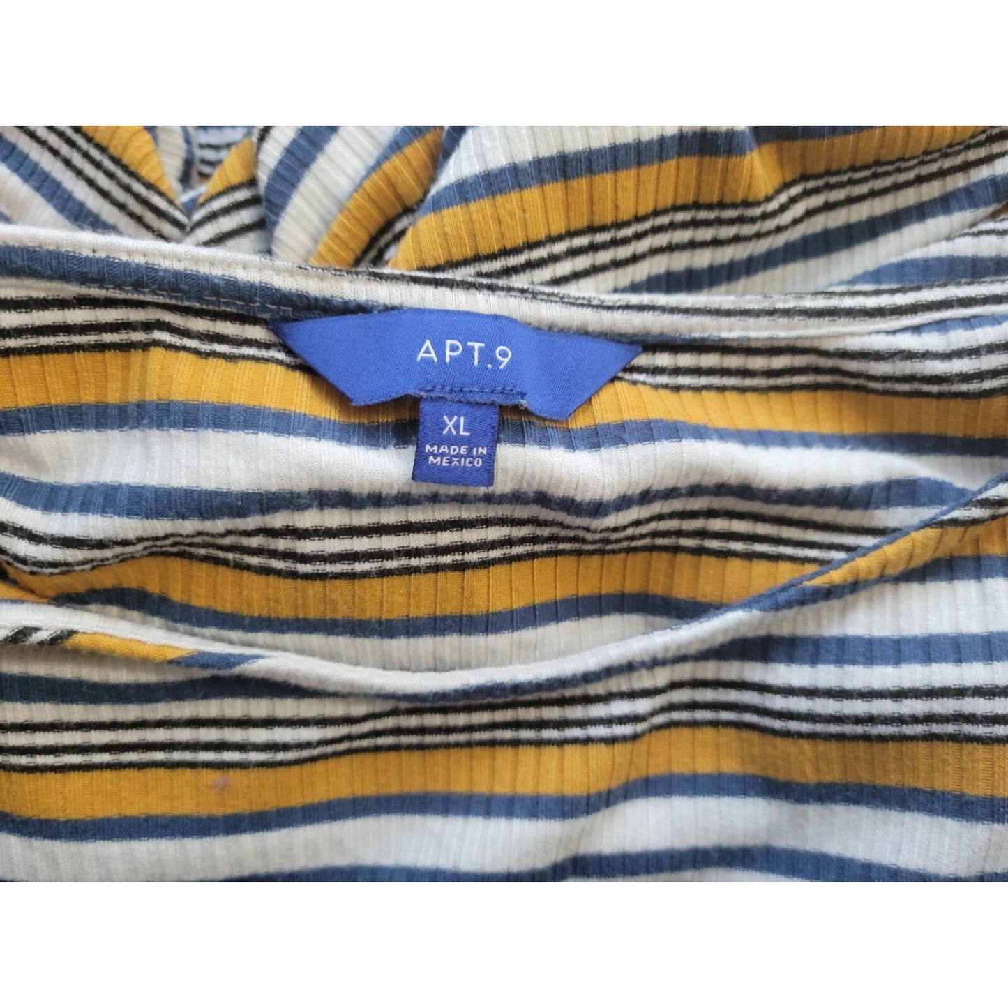 Apt 9 Women Top Extra Large Tee Short Sleeve Pullover Blue Gold Stripe Casual