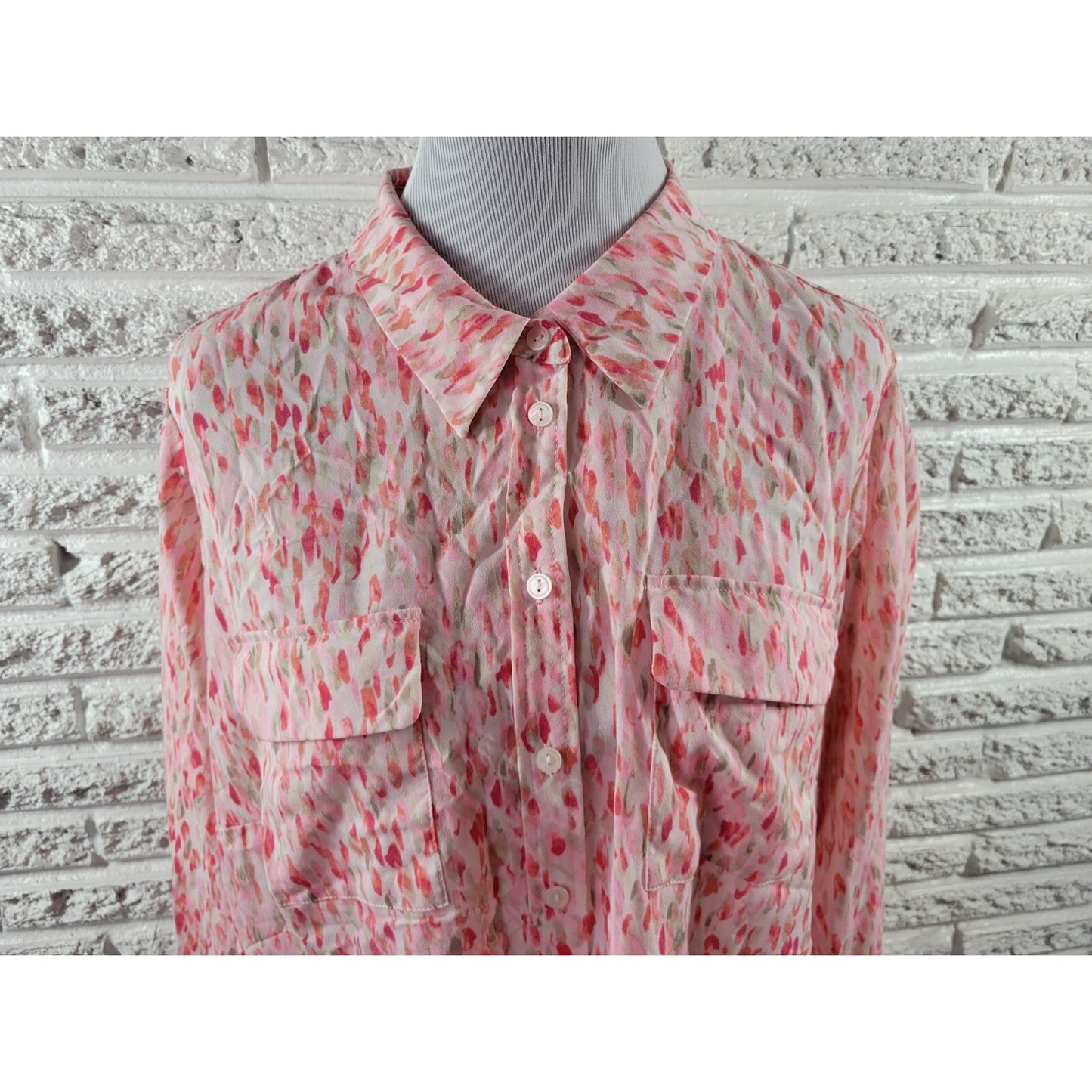 Apt 9 Womens Top 2XPlus  Long Sleeve Polyester Collar Button Up Pink Watercolor