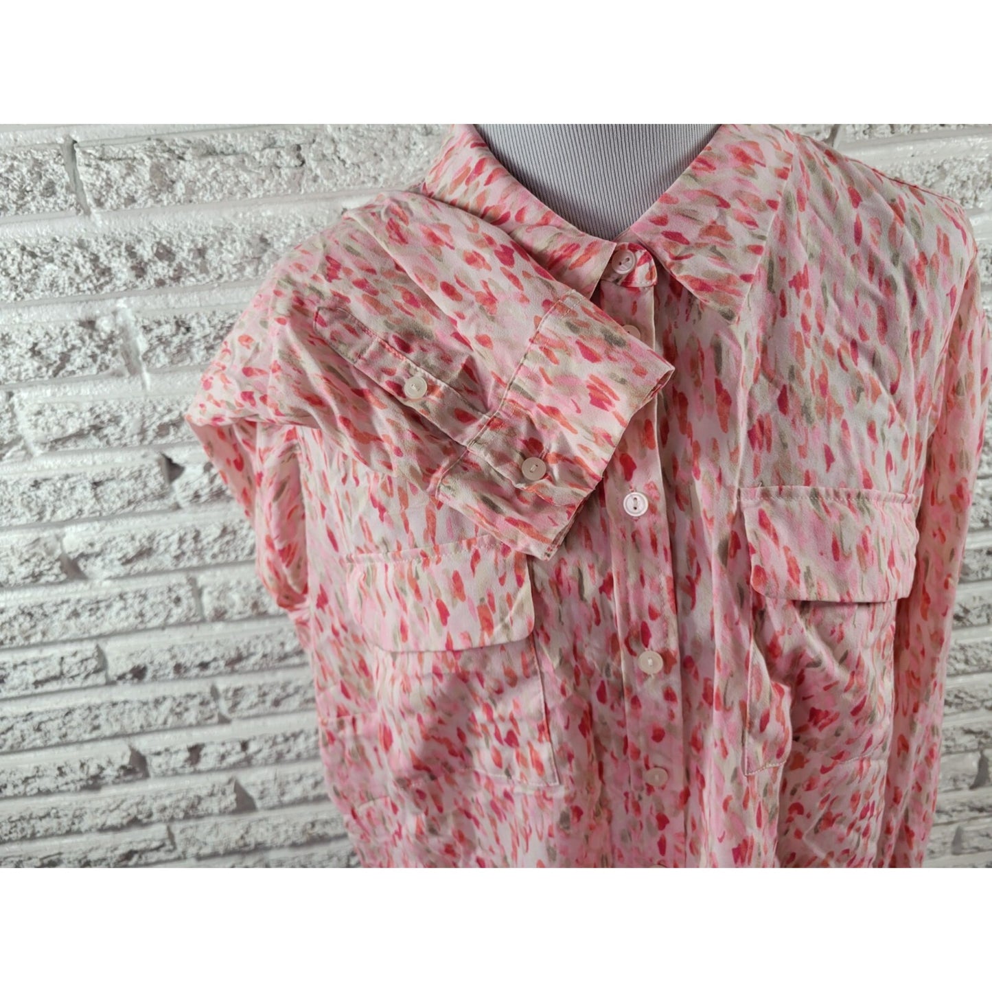 Apt 9 Womens Top 2XPlus  Long Sleeve Polyester Collar Button Up Pink Watercolor