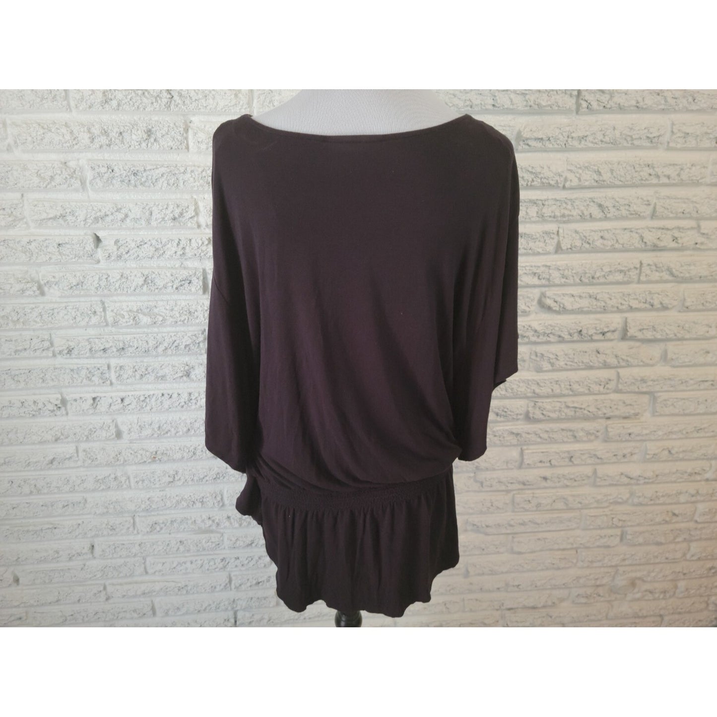 Style & Co Womens Top Extra Large Batwing Sleeve Black Paisley Embroider Casual