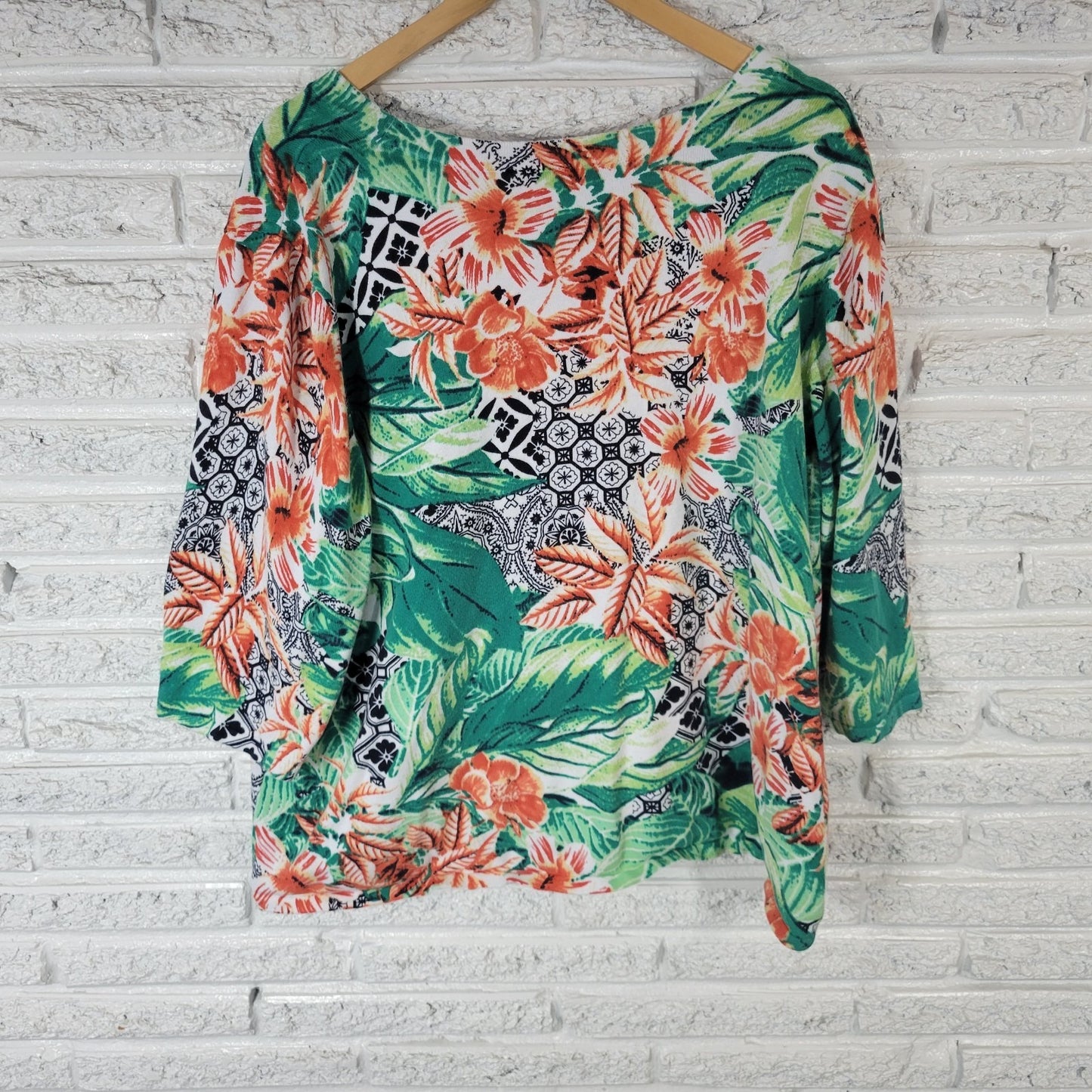 CJ Banks Womens Sweater 3X Cardigan Orange Floral One Button Cotton Lightweight