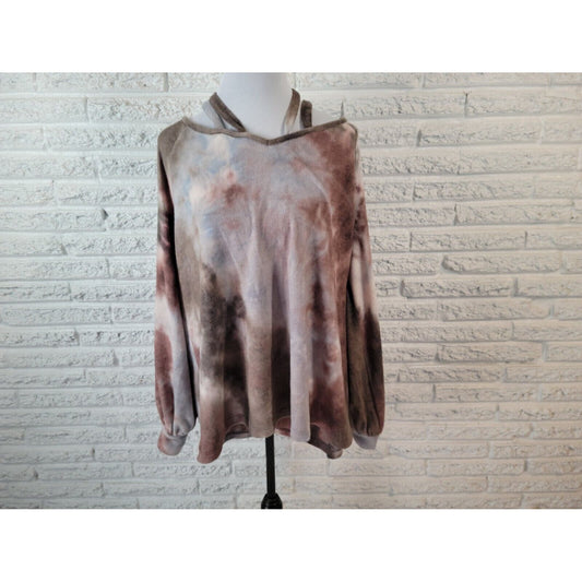 Oddy Womens Sweatshirt 3XL Pullover Criss Cross Cold Shoulder Watercolor Raglan