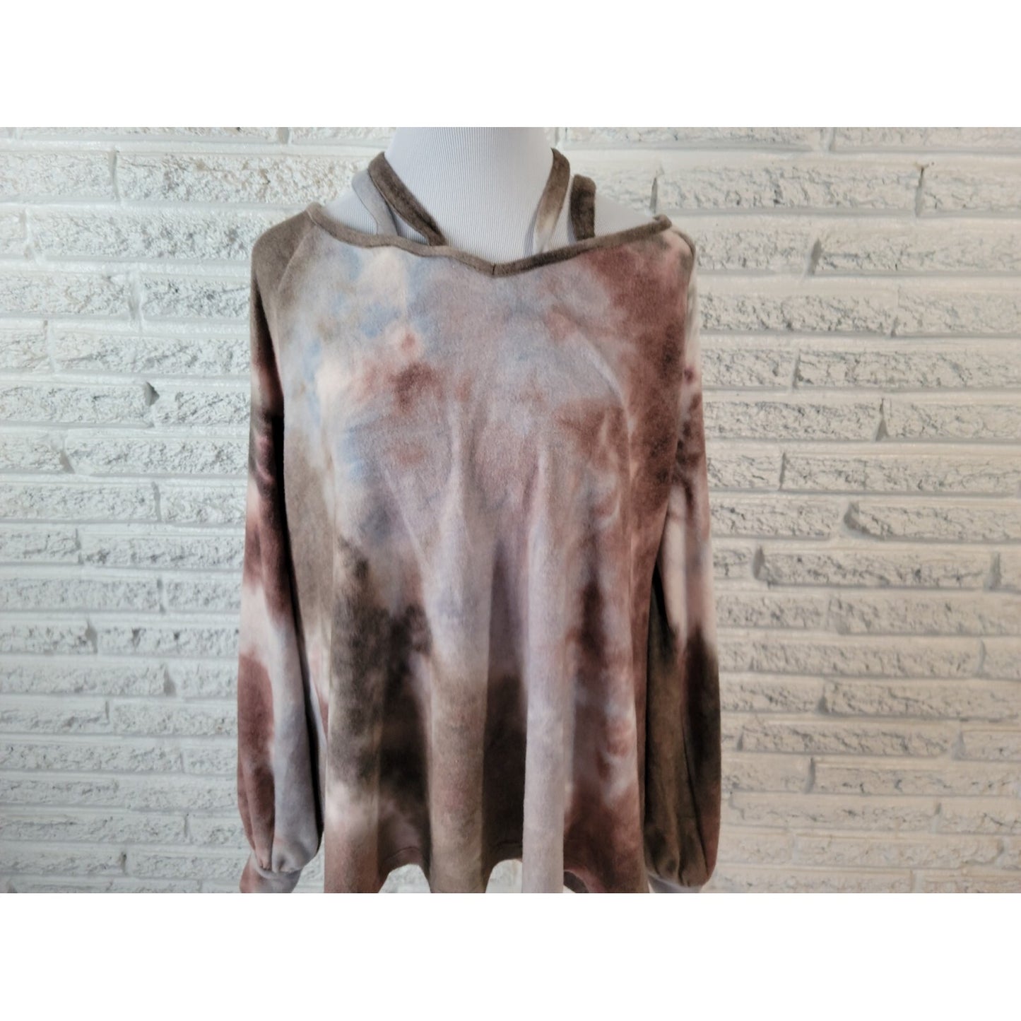 Oddy Womens Sweatshirt 3XL Pullover Criss Cross Cold Shoulder Watercolor Raglan