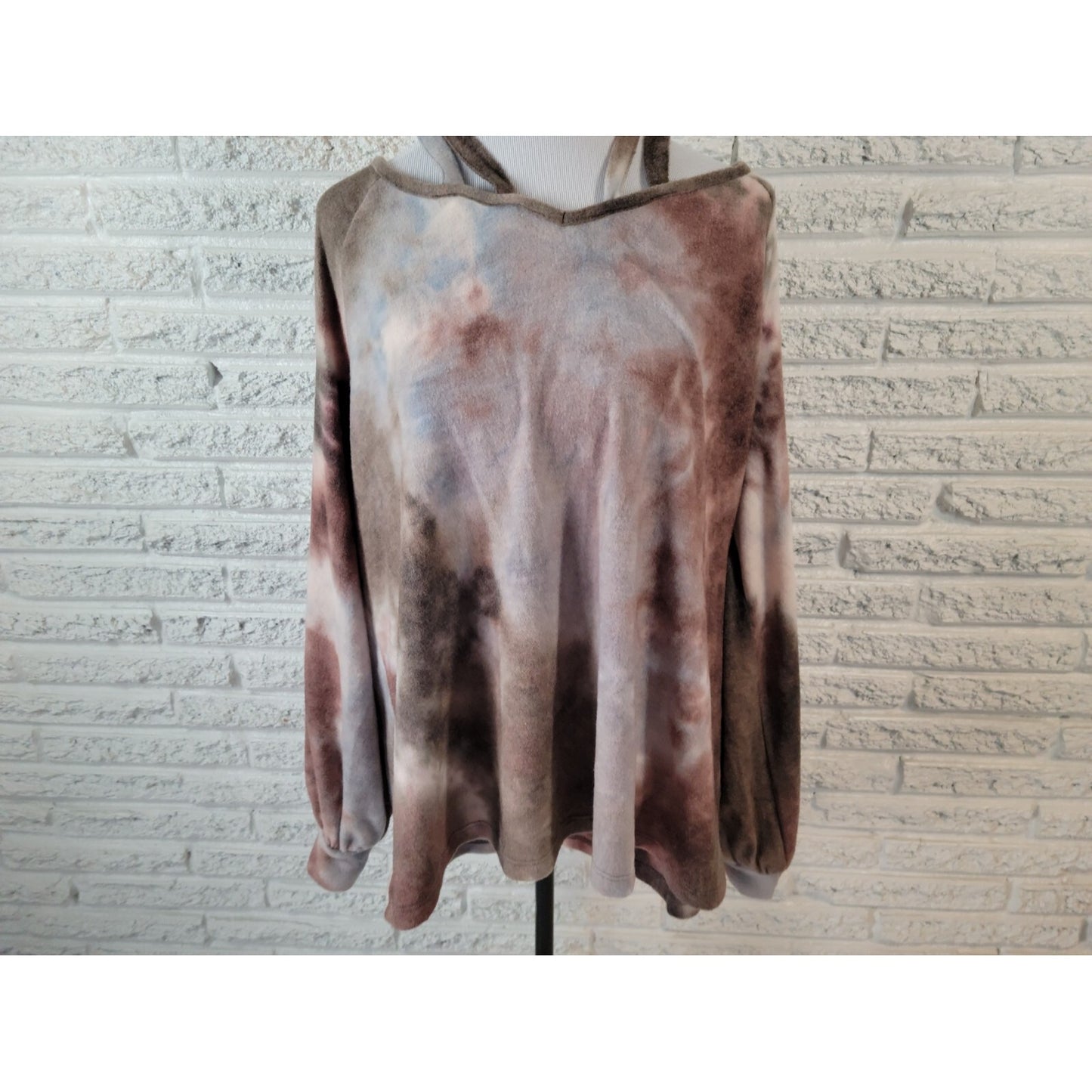 Oddy Womens Sweatshirt 3XL Pullover Criss Cross Cold Shoulder Watercolor Raglan