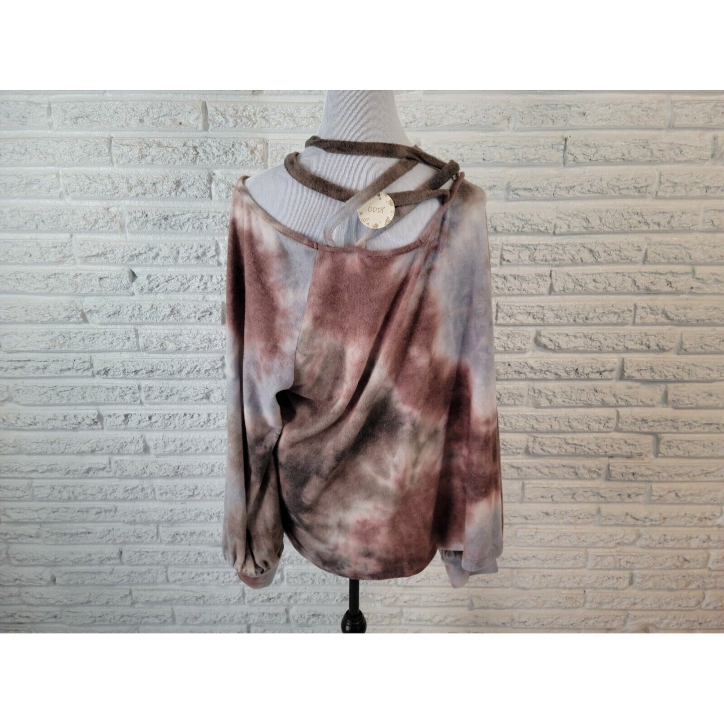 Oddy Womens Sweatshirt 3XL Pullover Criss Cross Cold Shoulder Watercolor Raglan